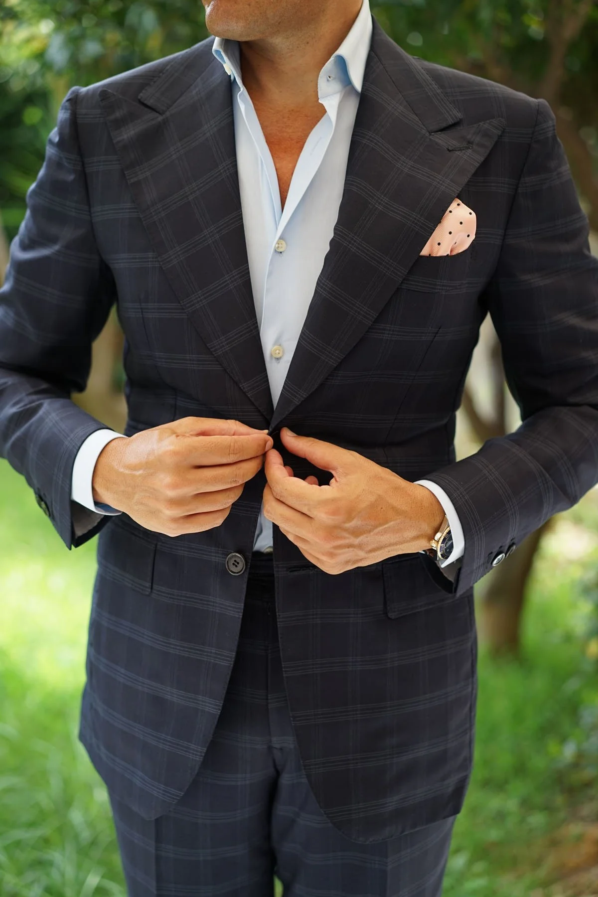 Peach on Black Polka Dots Pocket Square - Image 4