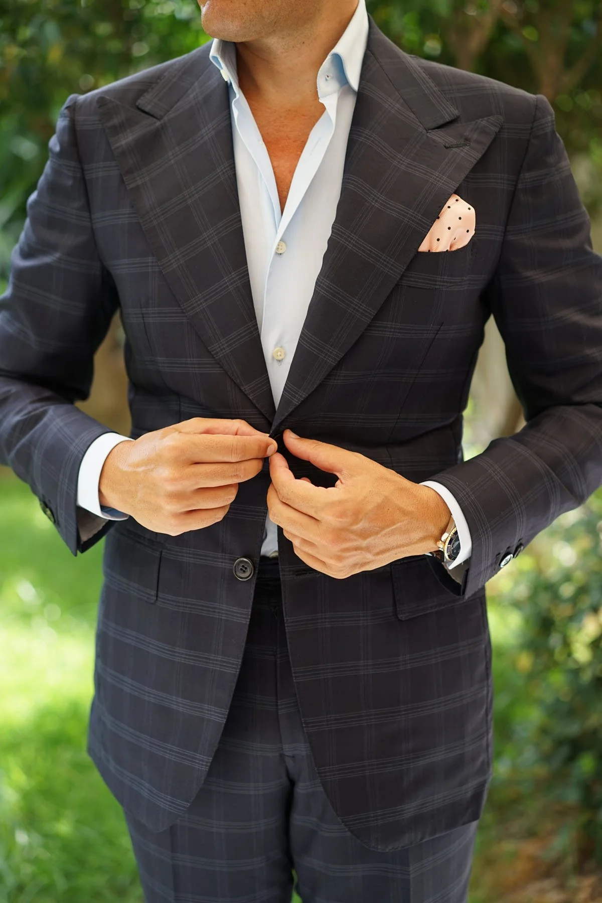 Peach on Black Polka Dots Pocket Square - Image 7