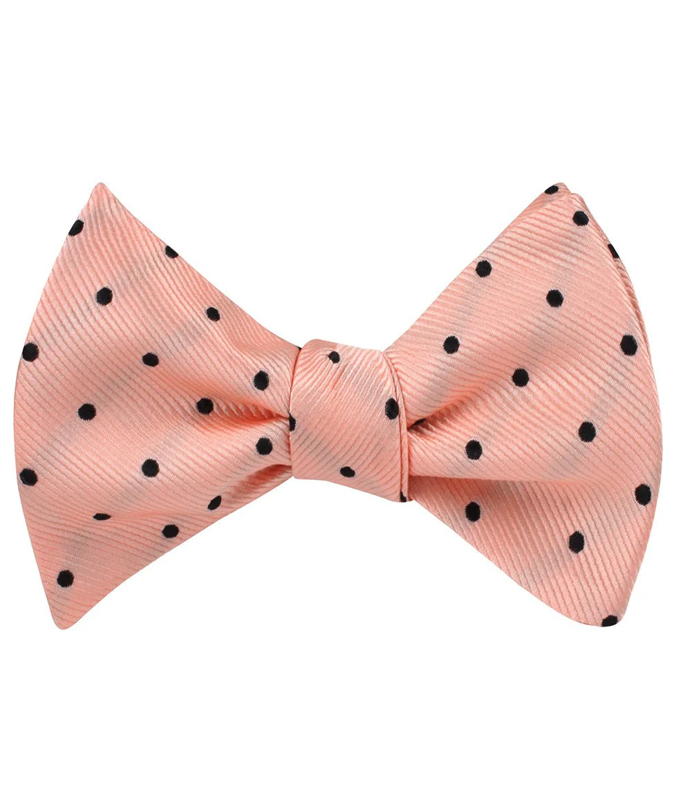 Peach on Black Polka Dots Self Bow Tie - Image 2