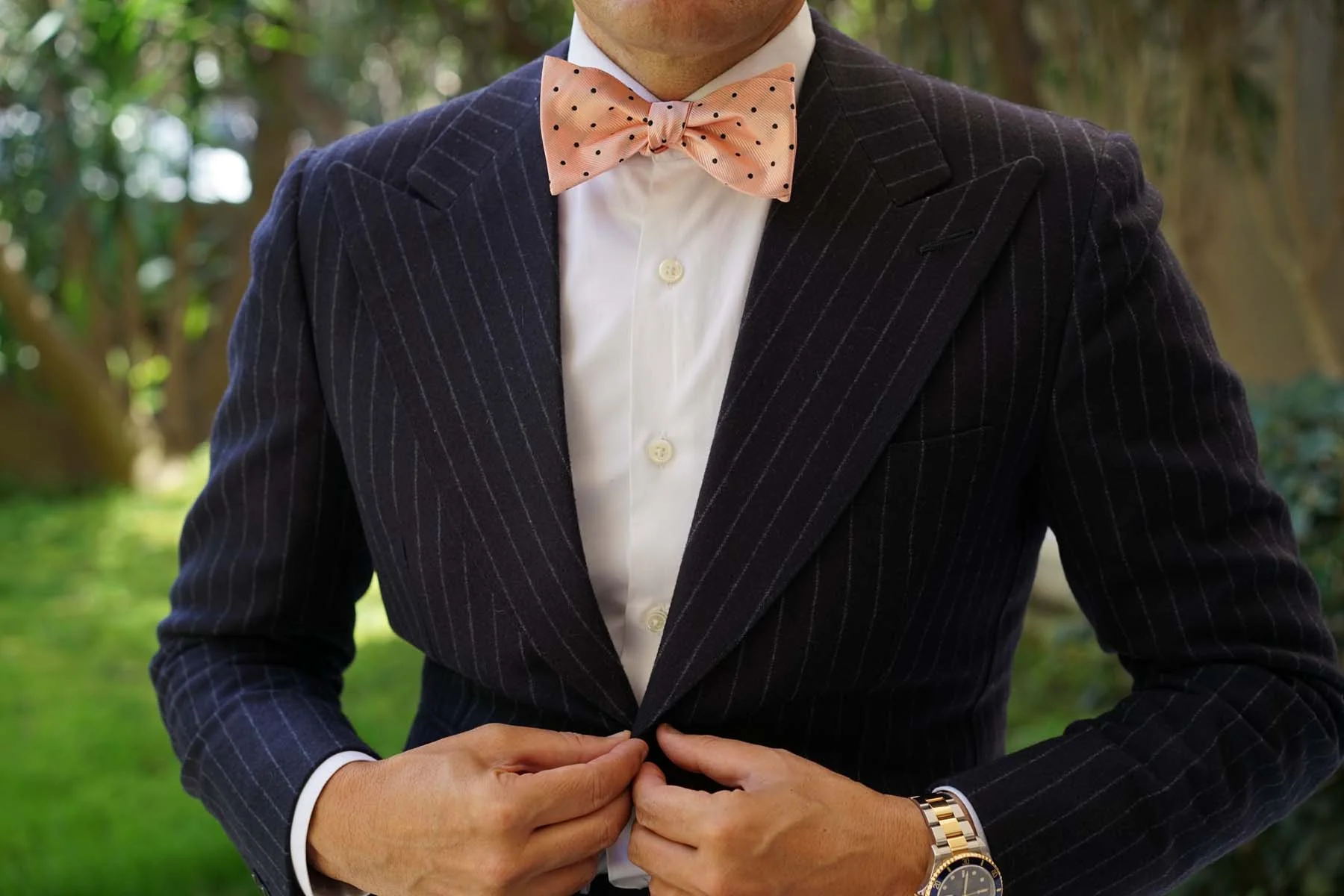 Peach on Black Polka Dots Self Bow Tie - Image 4