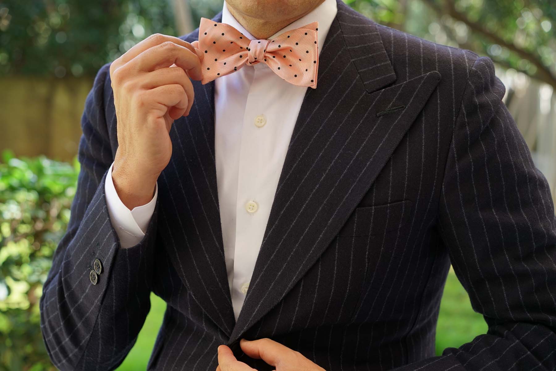 Peach on Black Polka Dots Self Bow Tie - Image 6