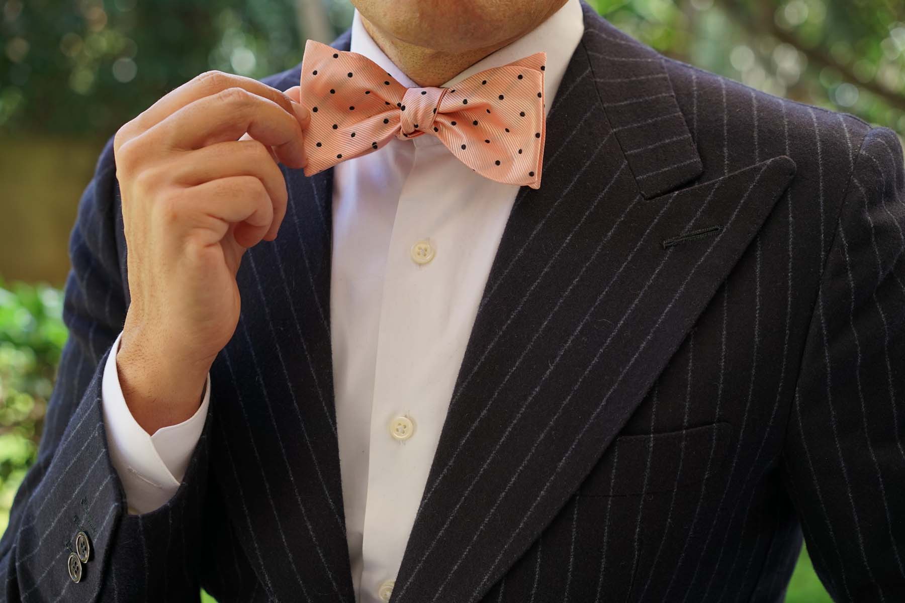 Peach on Black Polka Dots Self Bow Tie - Image 7