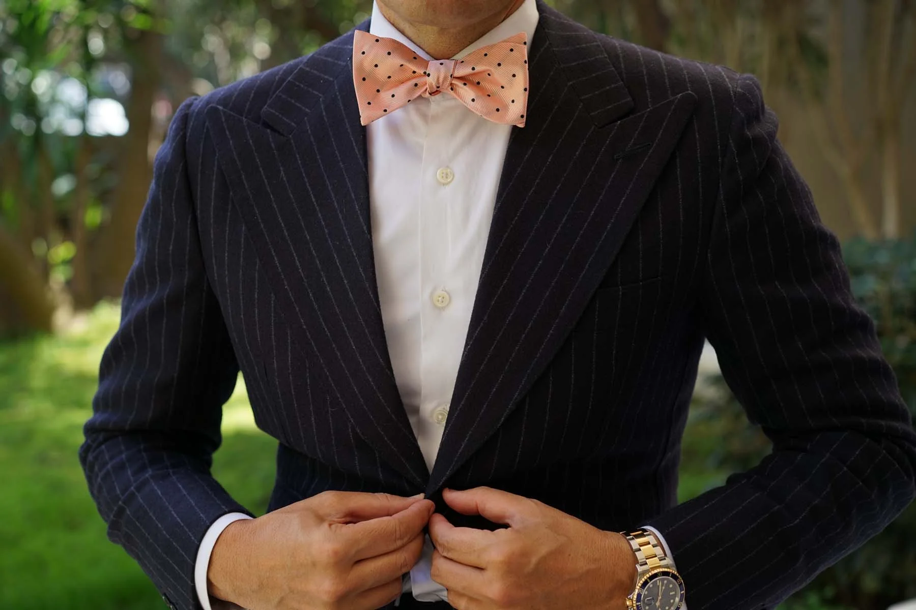 Peach on Black Polka Dots Self Bow Tie - Image 9