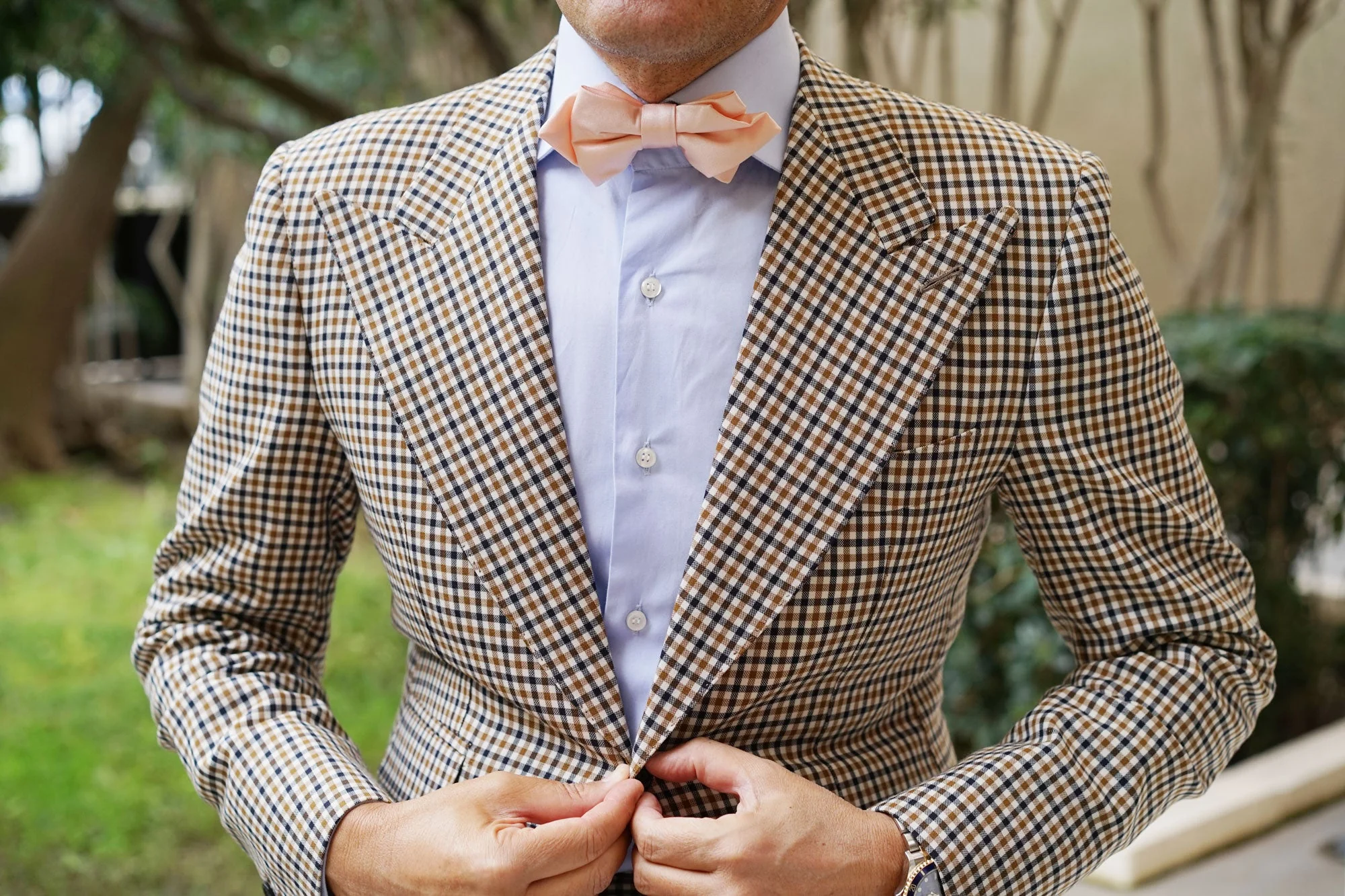 Peach Satin Diamond Bow Tie - Image 2