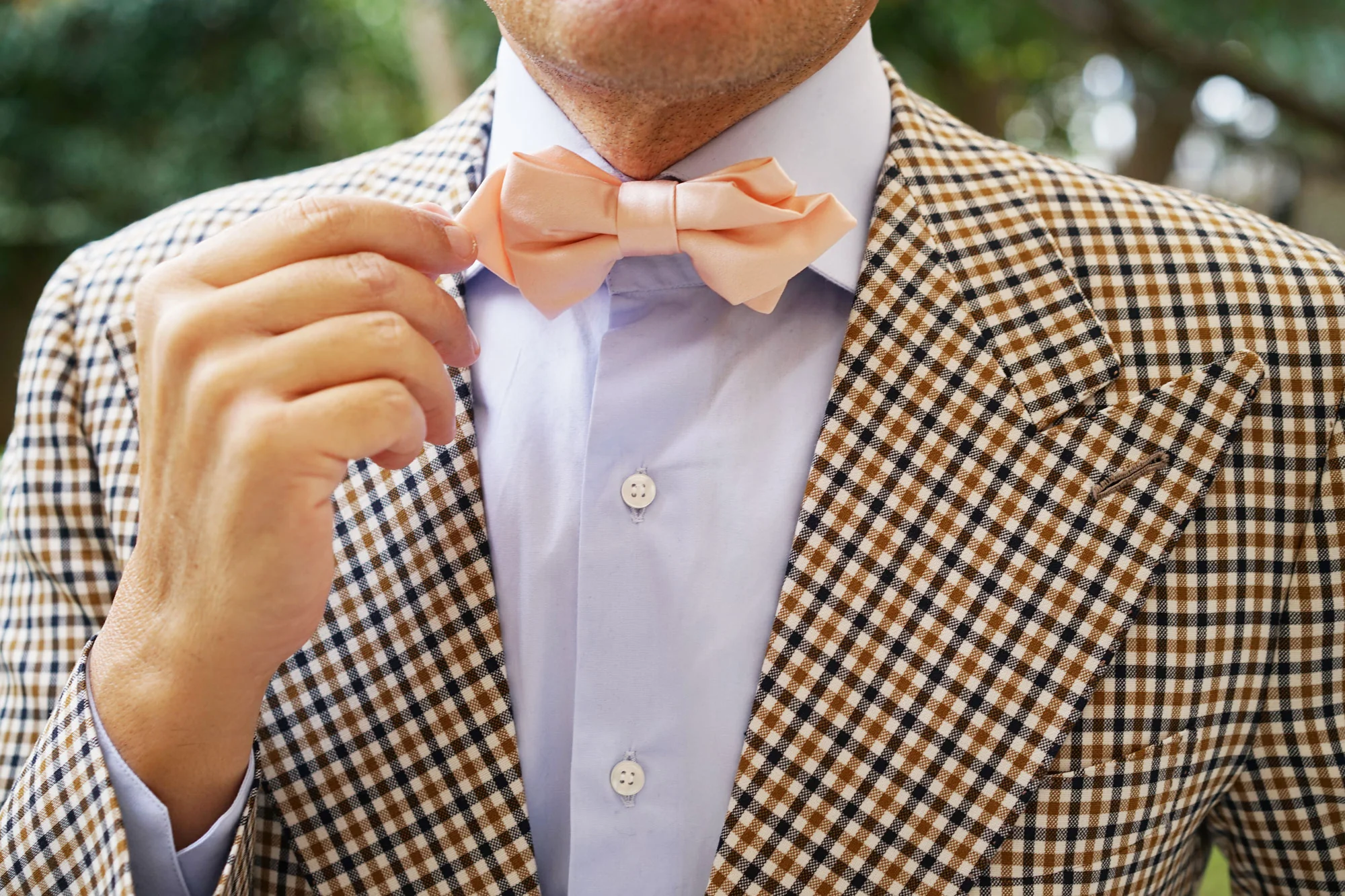 Peach Satin Diamond Bow Tie - Image 6