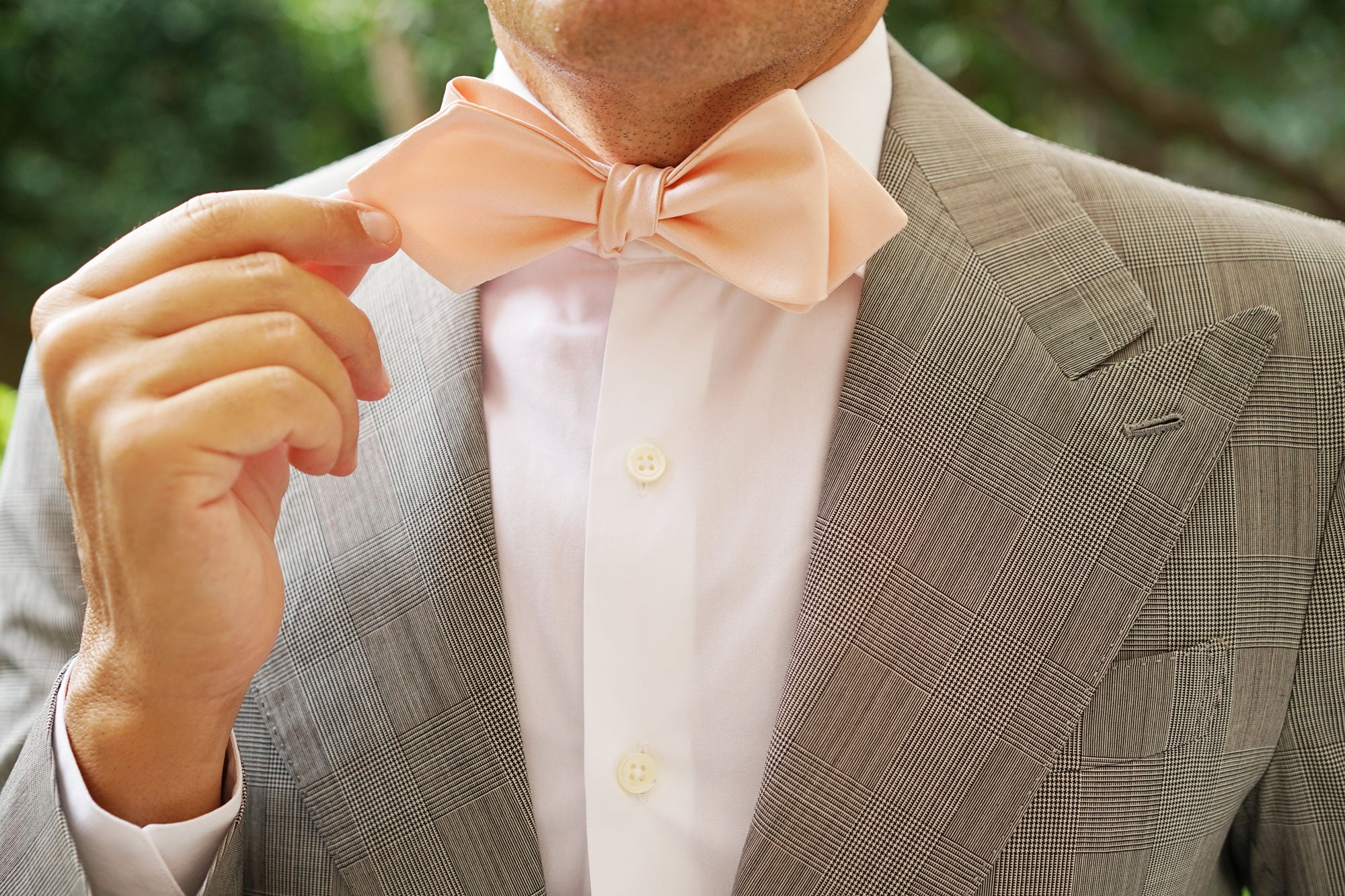 Peach Satin Self Tie Diamond Tip Bow Tie - Image 10