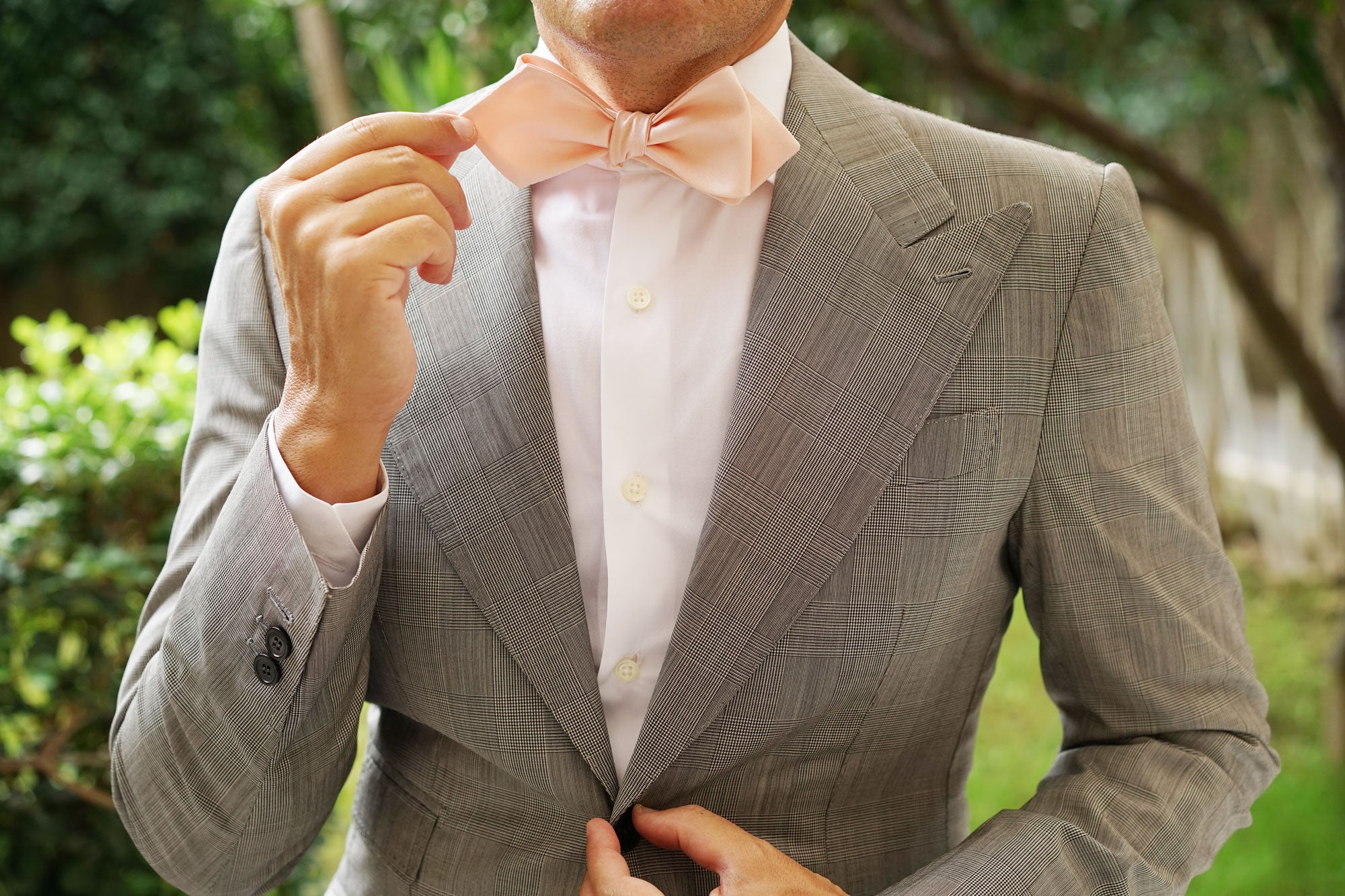 Peach Satin Self Tie Diamond Tip Bow Tie - Image 8