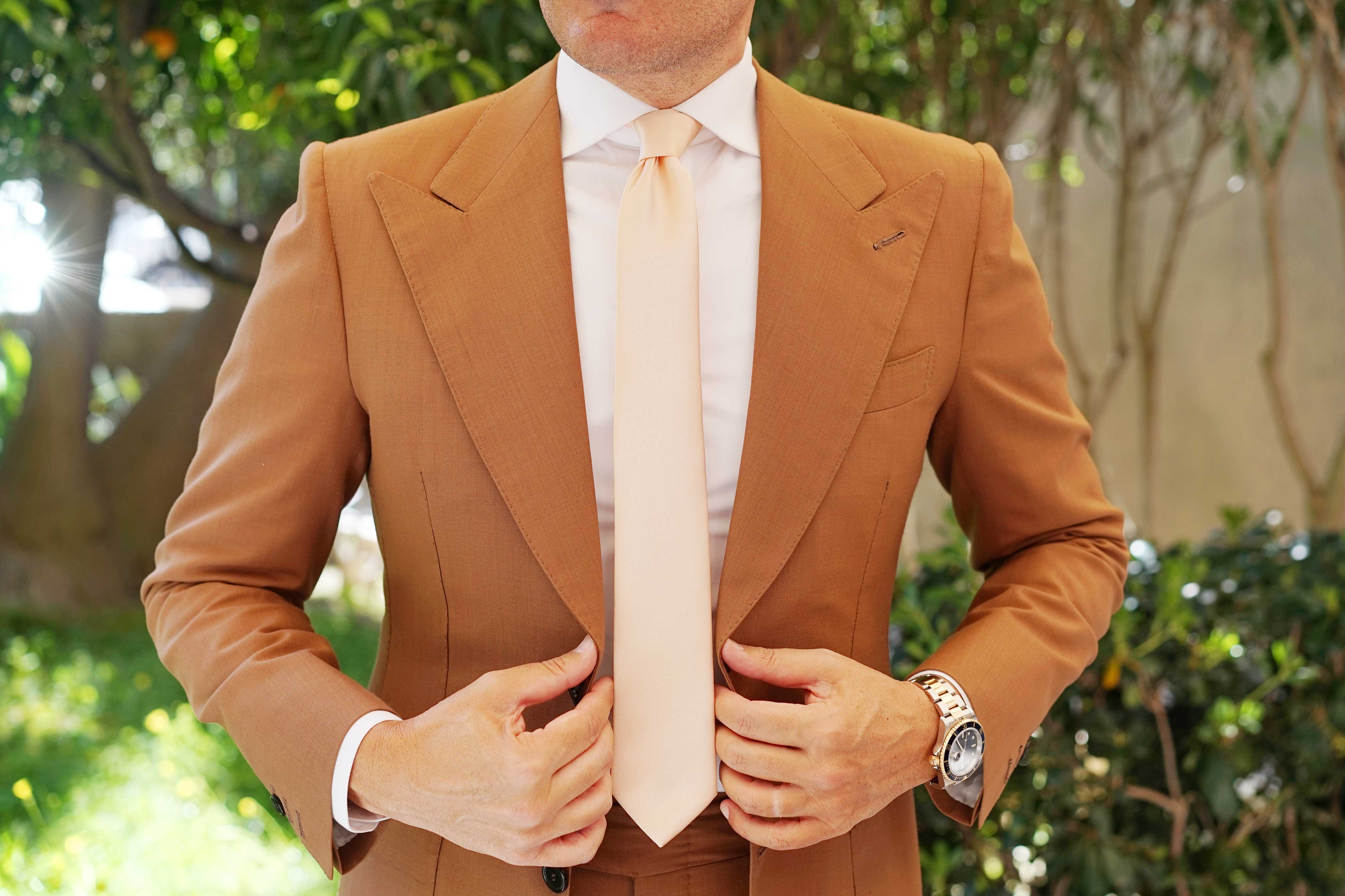 Peach Satin Skinny Tie - Image 7