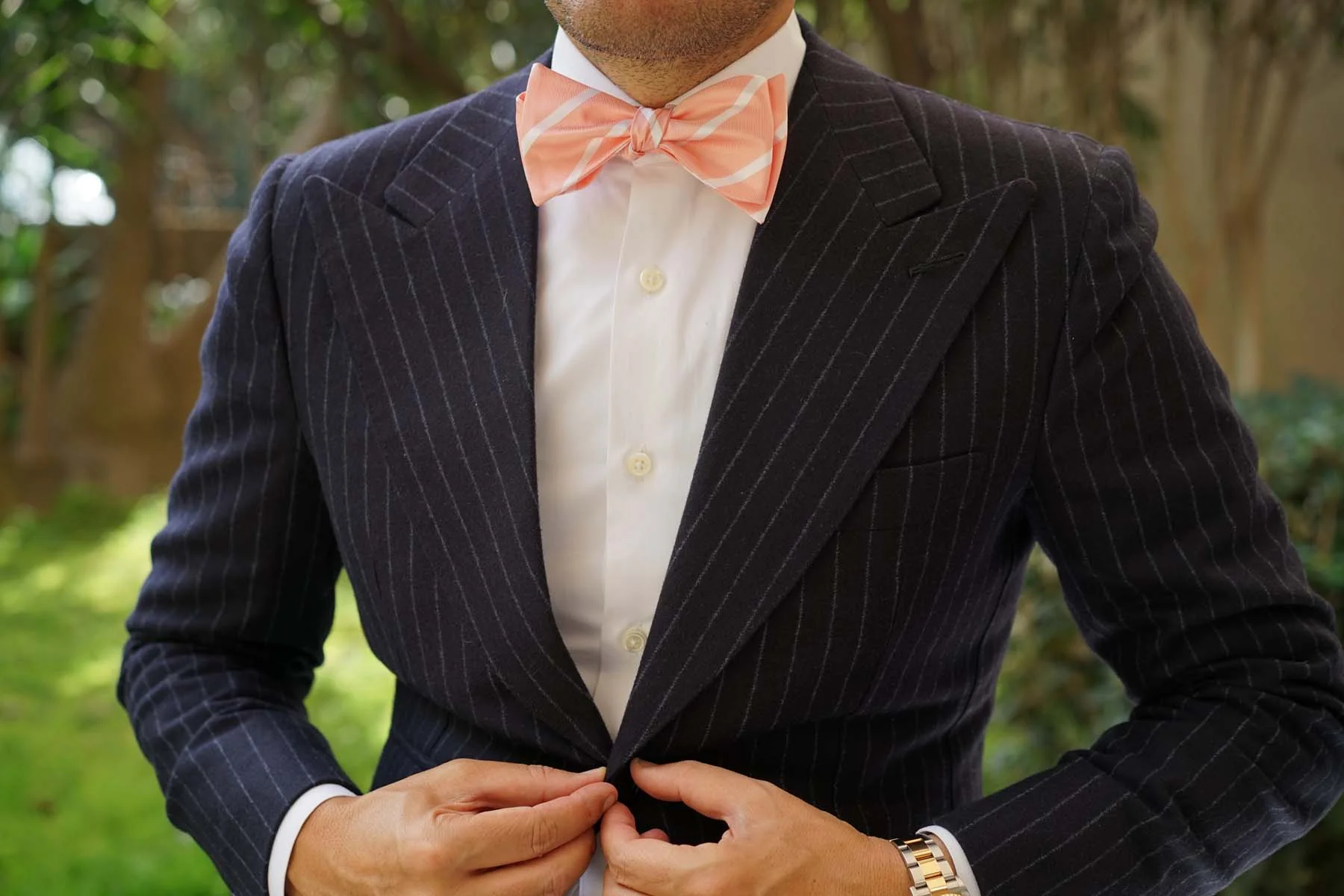 Peach Striped Self Bow Tie - Image 4