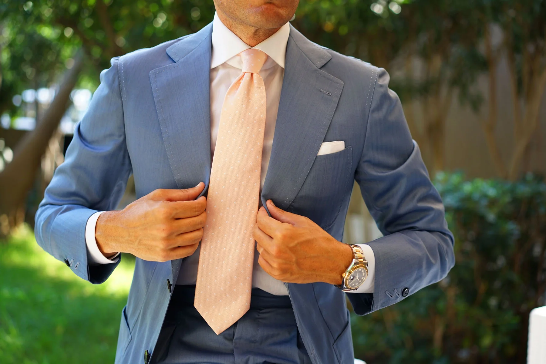 Peach with White Polka Dots Necktie - Image 10