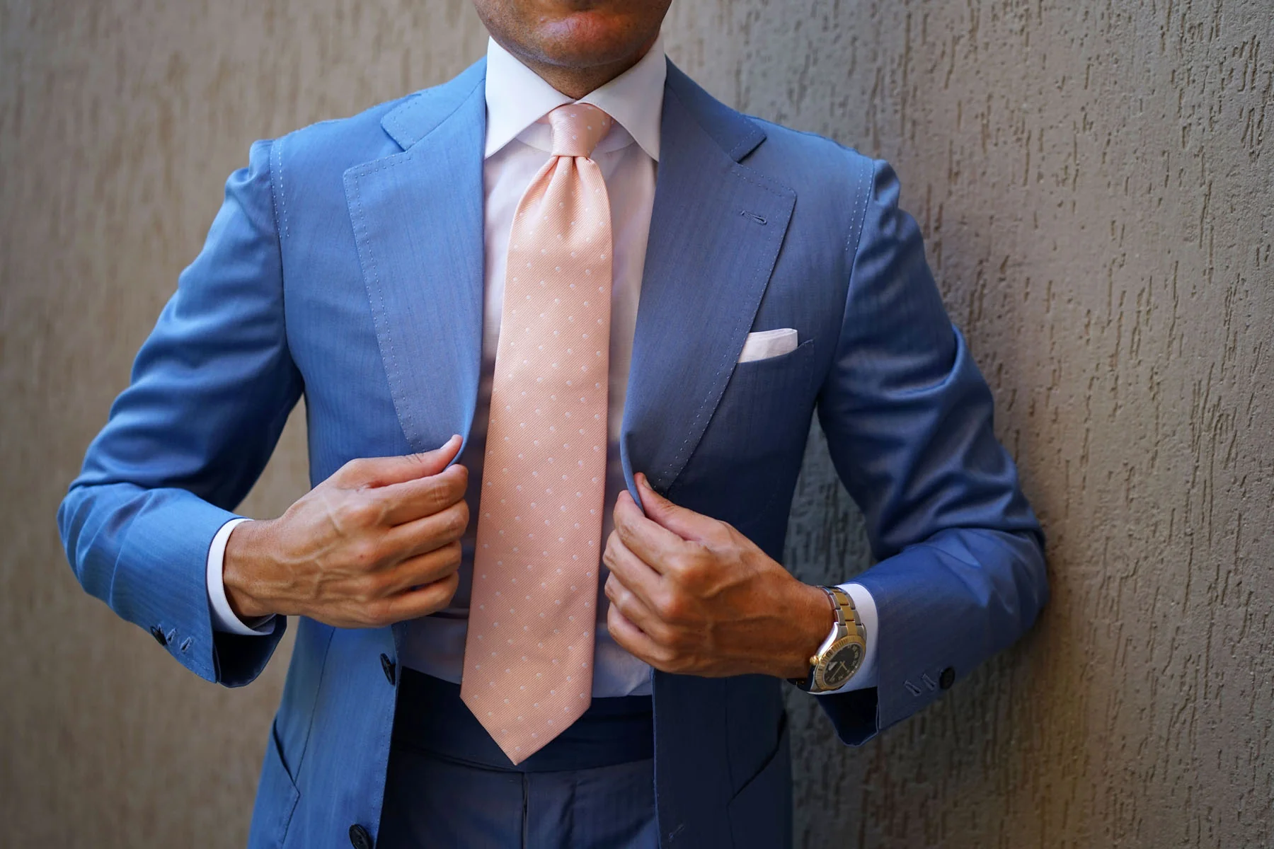 Peach with White Polka Dots Necktie - Image 12