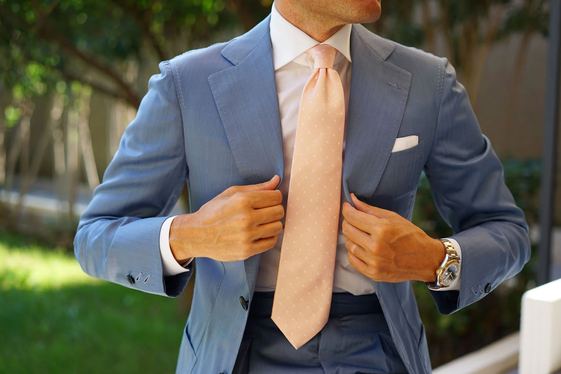 Peach with White Polka Dots Necktie - Image 16