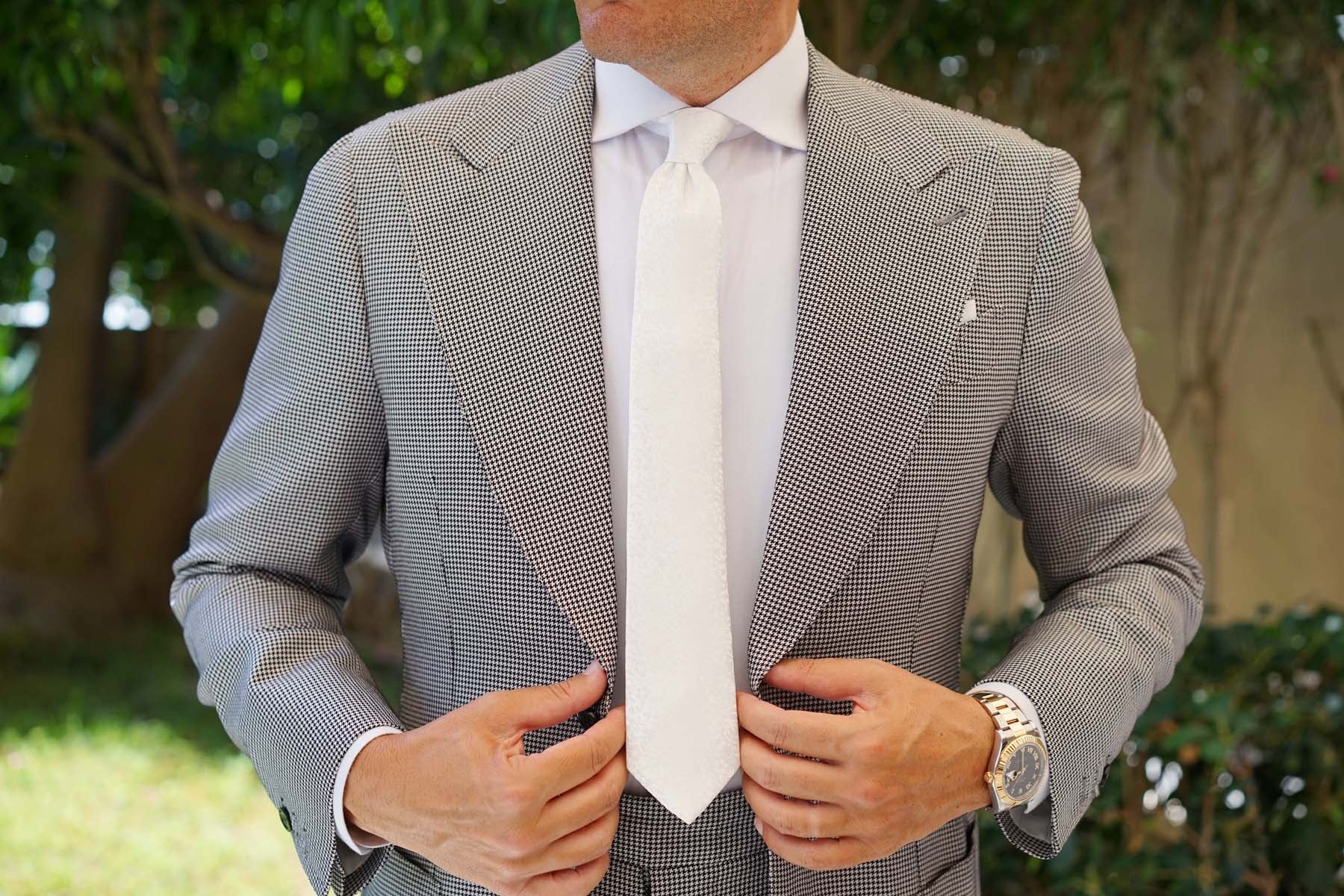 Pearl White Paris Floral Skinny Tie - Image 8