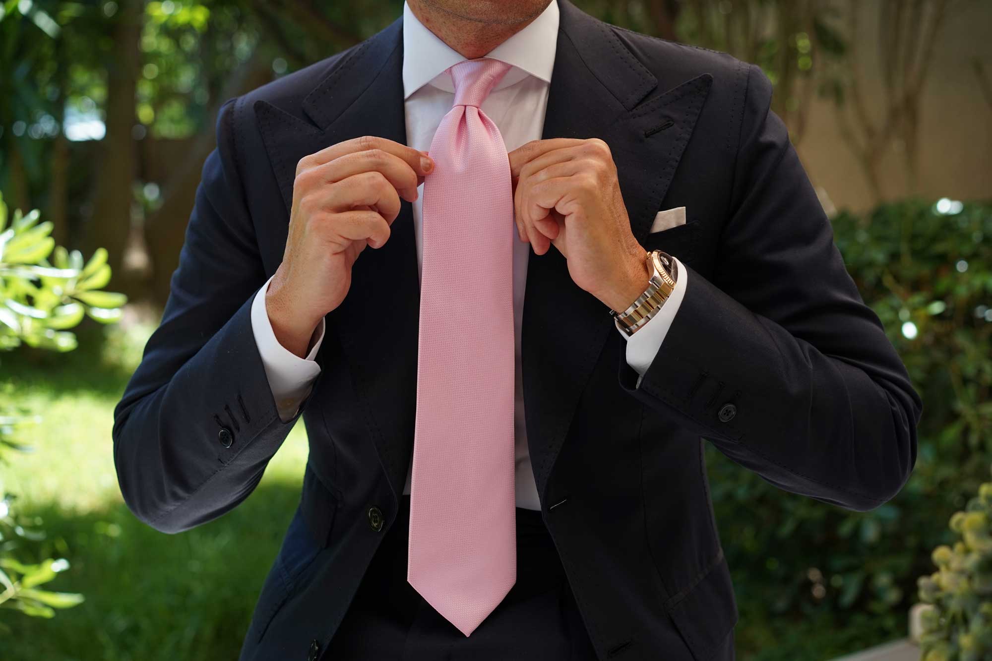 Peony Pink Basket Weave Necktie - Image 6