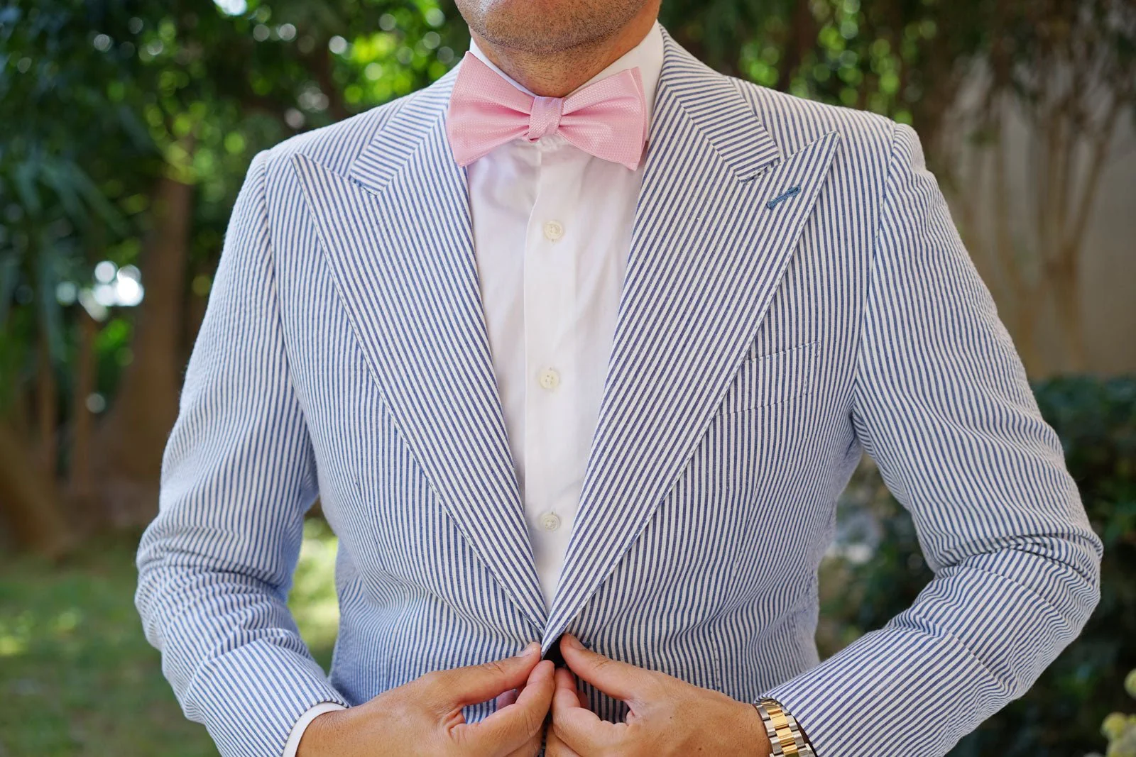 Peony Pink Basket Weave Self Bow Tie - Image 4