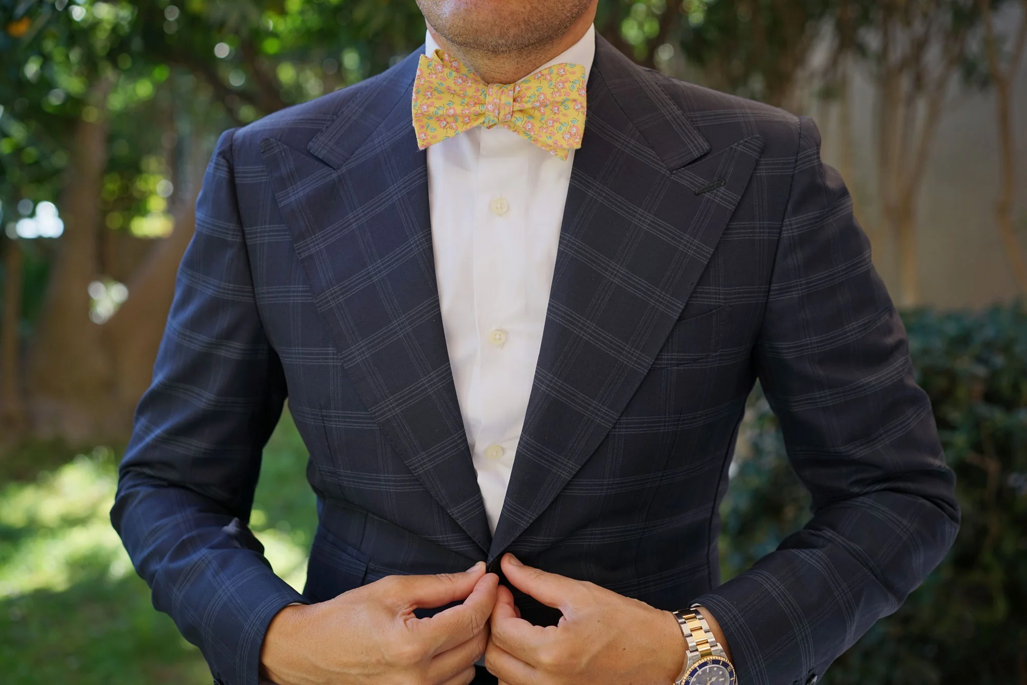 Phi Phi Yellow Floral Self Bow Tie - Image 4