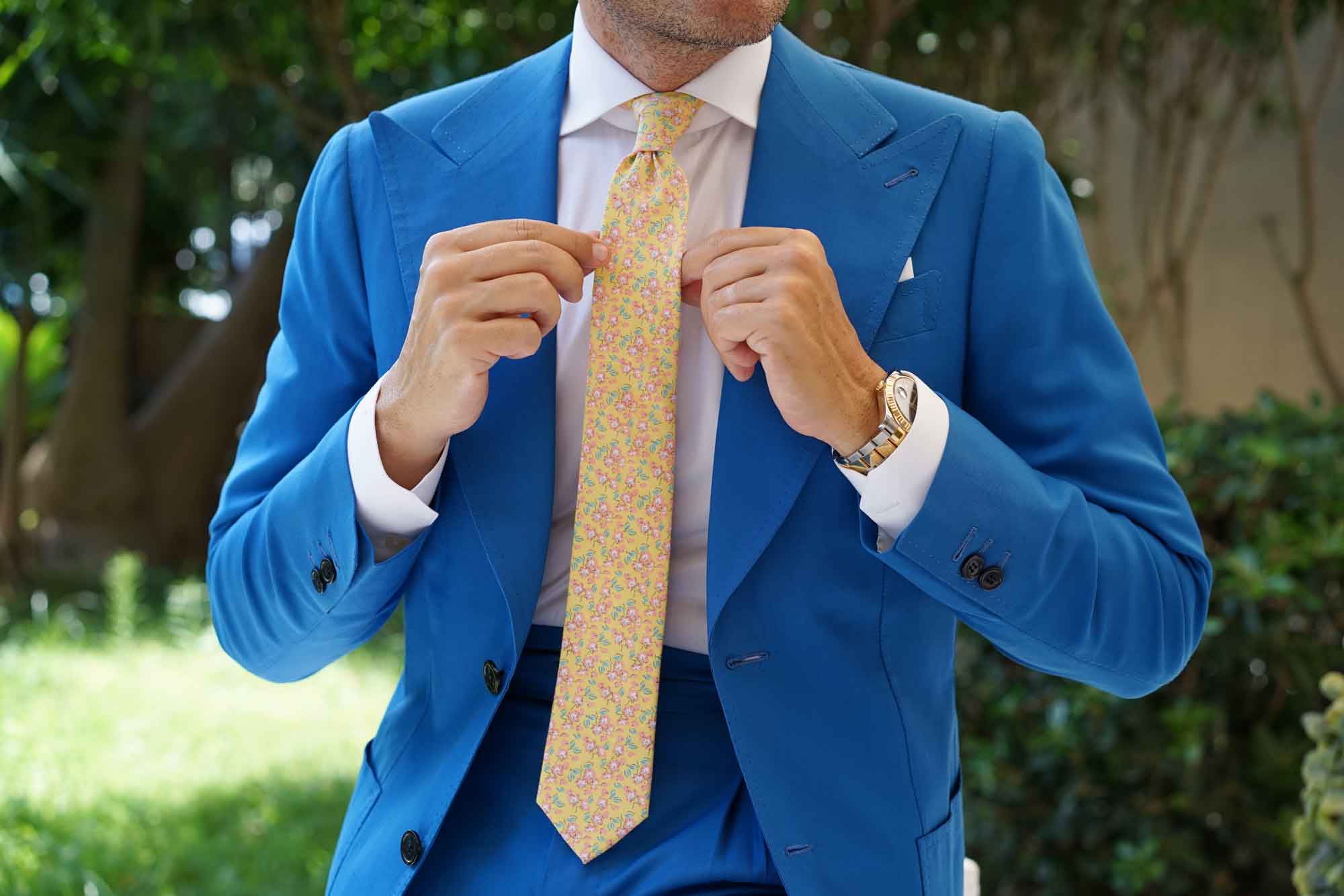 Phi Phi Yellow Floral Skinny Tie - Image 4