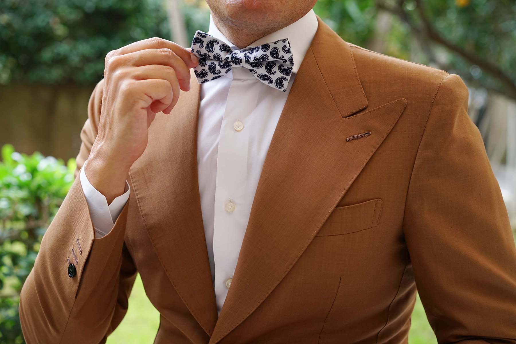 Picasso White on Blue Paisley Bow Tie - Image 3