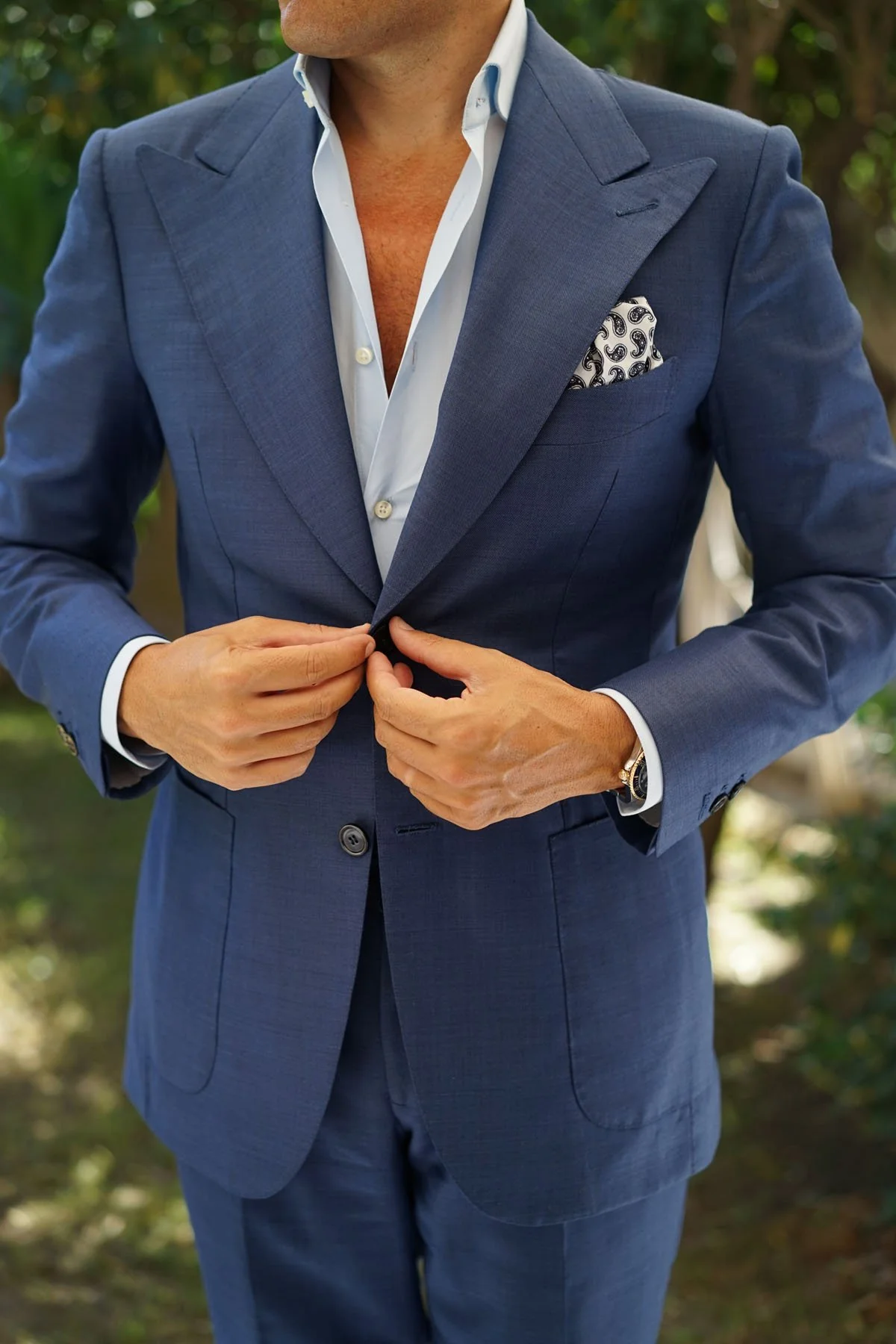 Picasso White on Blue Paisley Pocket Square - Image 4