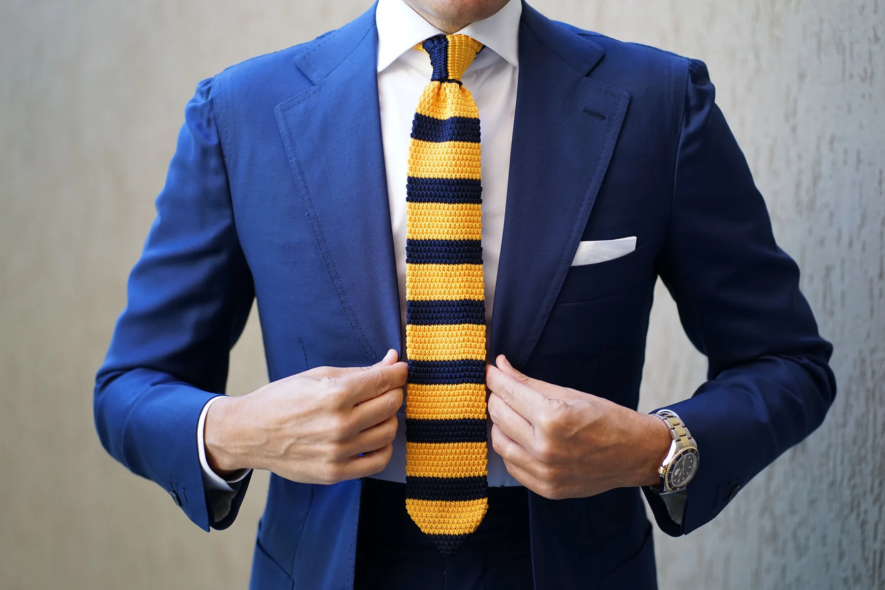 Pineapple Yellow Striped Knitted Tie - Image 10