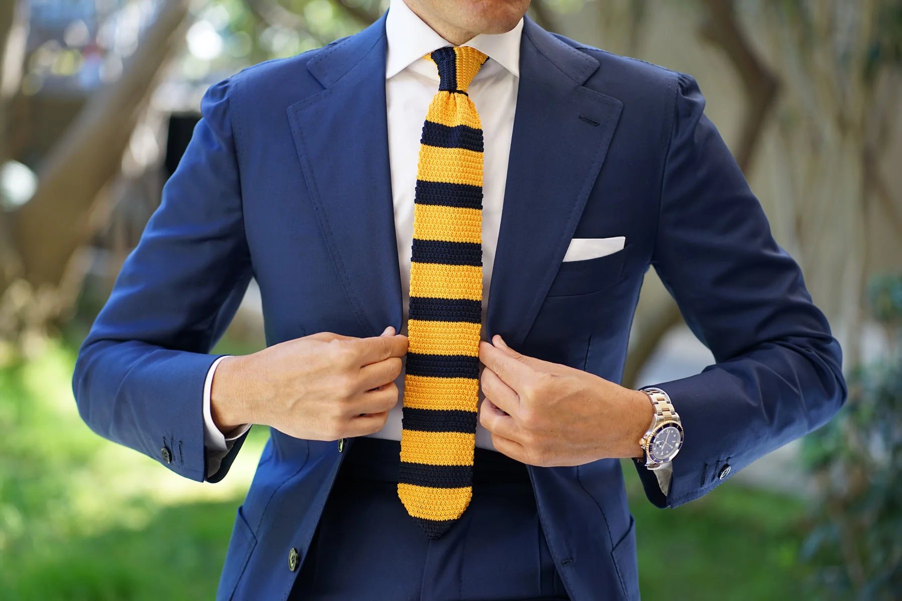 Pineapple Yellow Striped Knitted Tie - Image 3