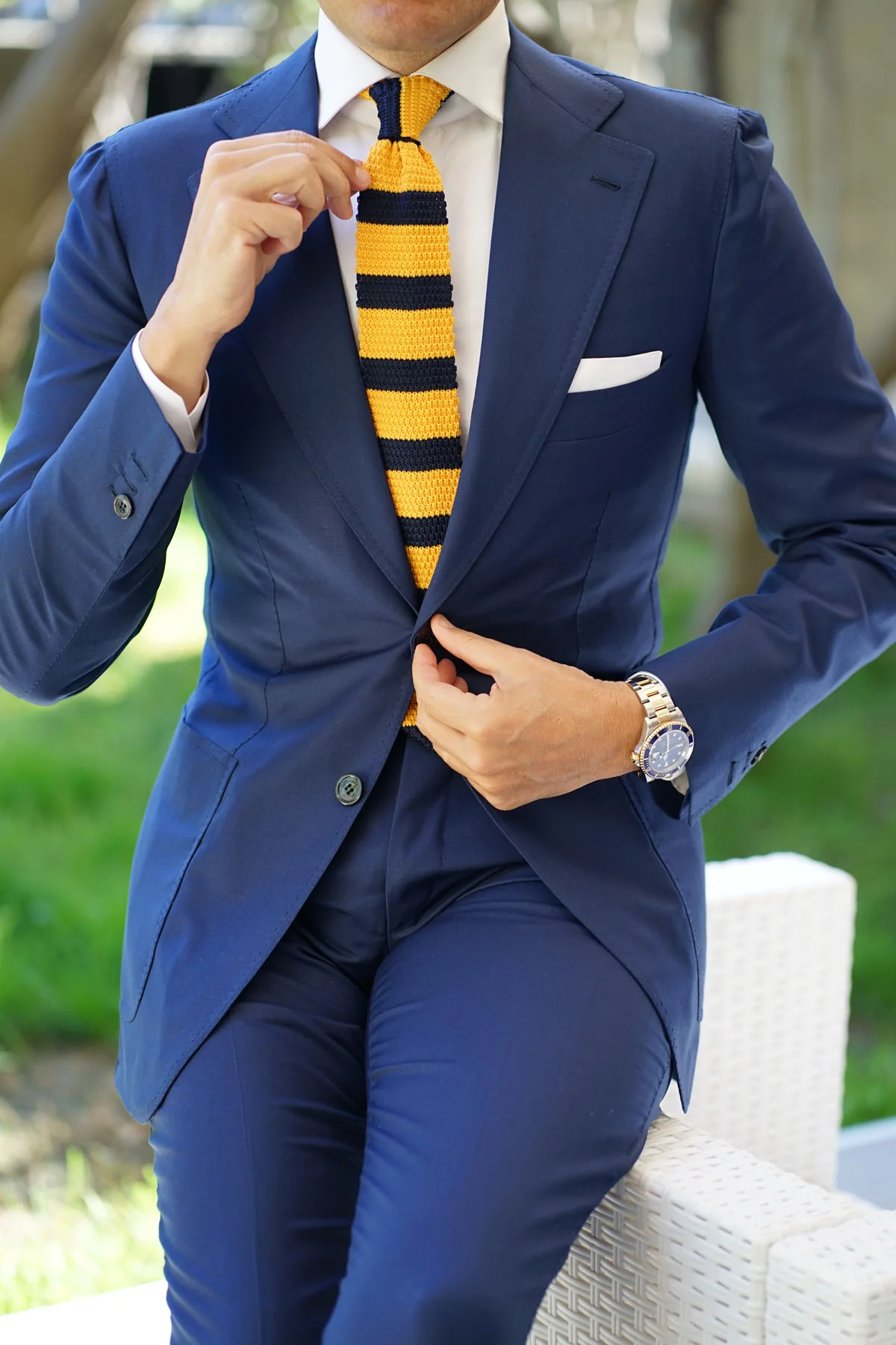 Pineapple Yellow Striped Knitted Tie - Image 5
