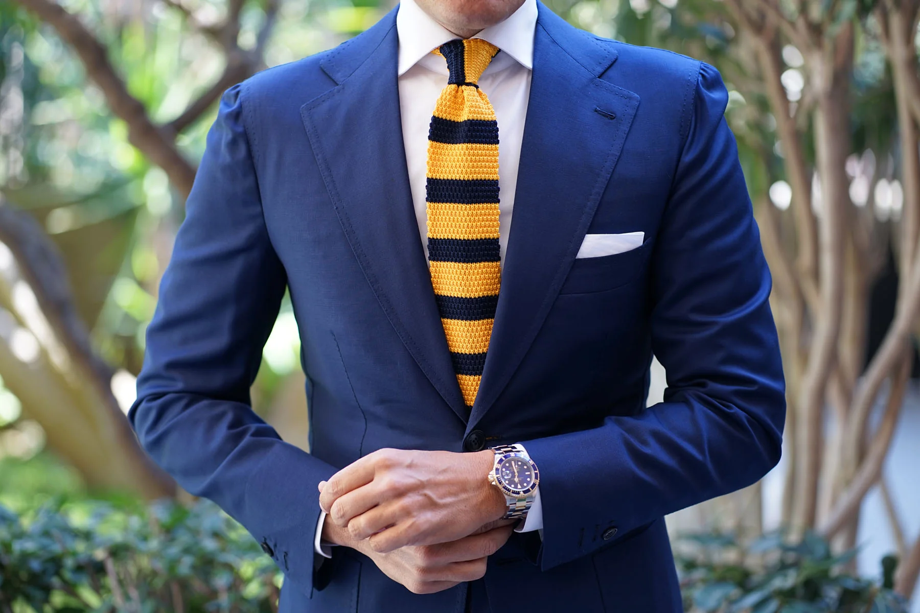 Pineapple Yellow Striped Knitted Tie - Image 6