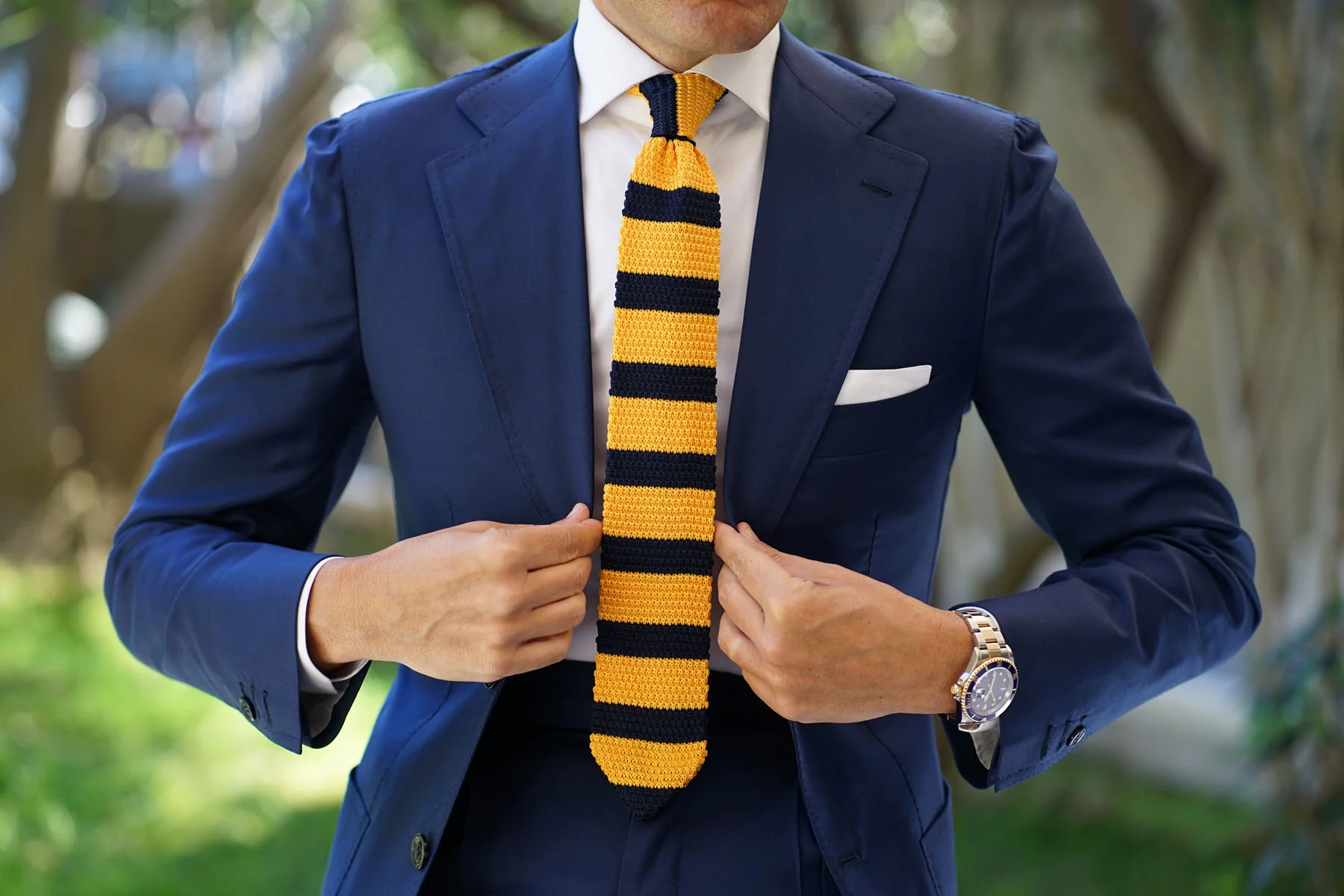 Pineapple Yellow Striped Knitted Tie - Image 7