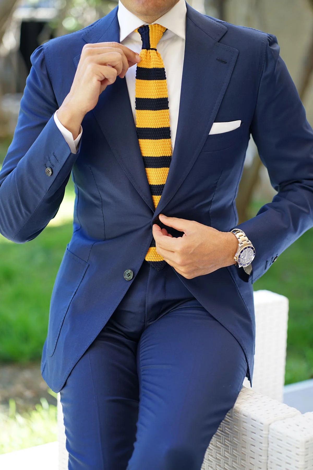 Pineapple Yellow Striped Knitted Tie - Image 8