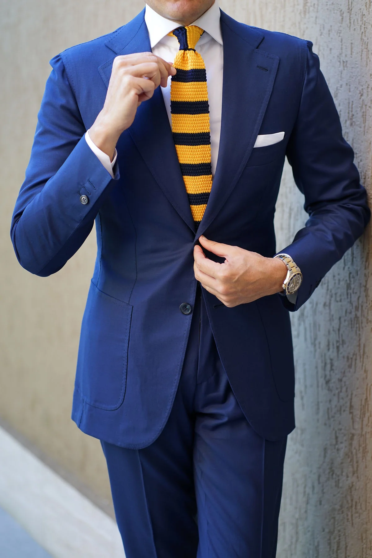 Pineapple Yellow Striped Knitted Tie - Image 9
