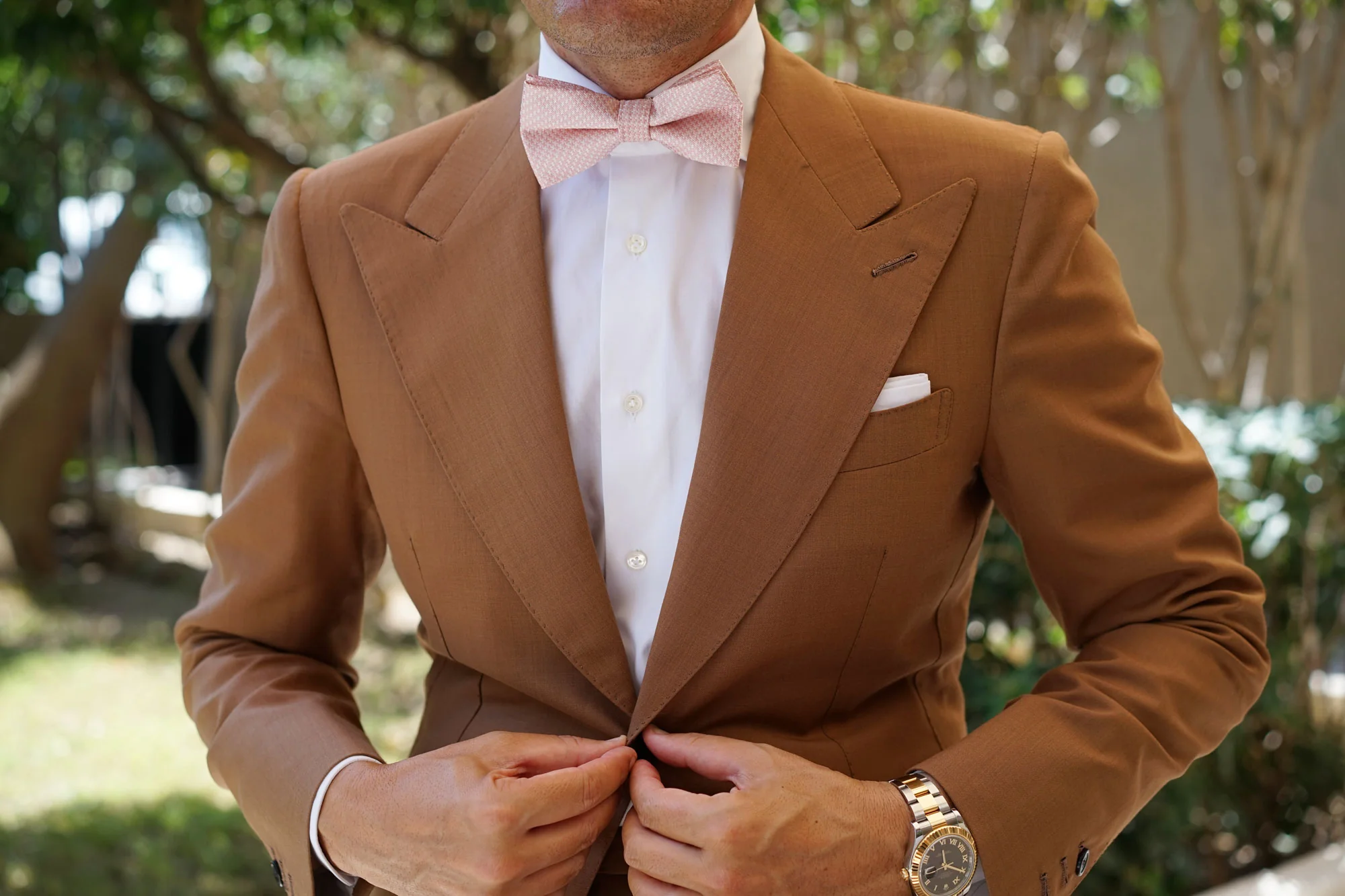 Pink Basket Weave Checkered Bow Tie - Image 3