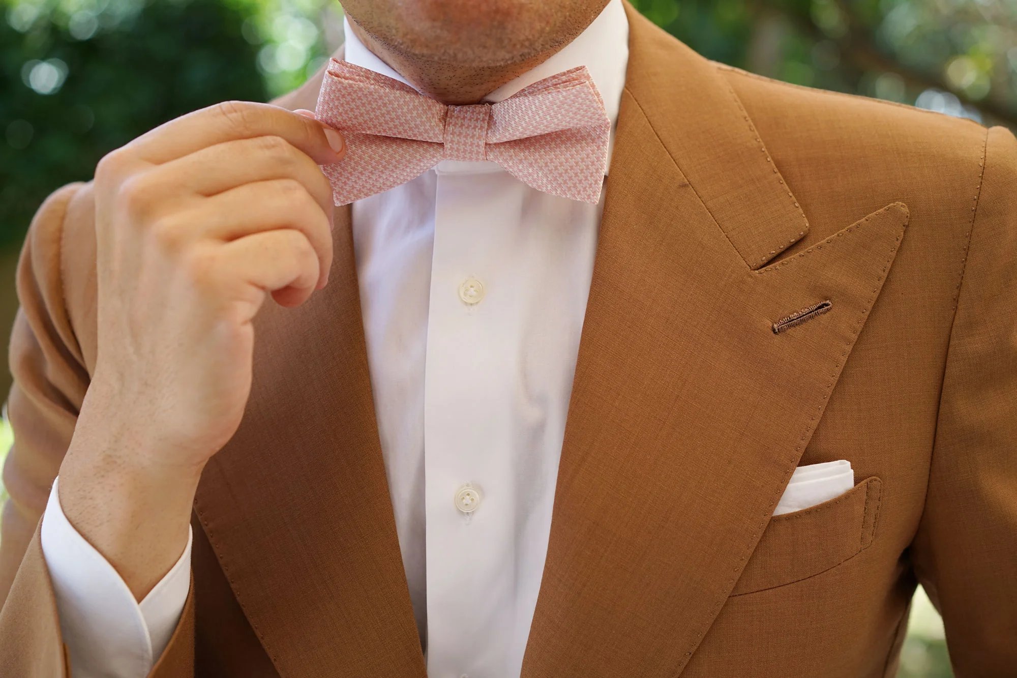 Pink Basket Weave Checkered Bow Tie - Image 4