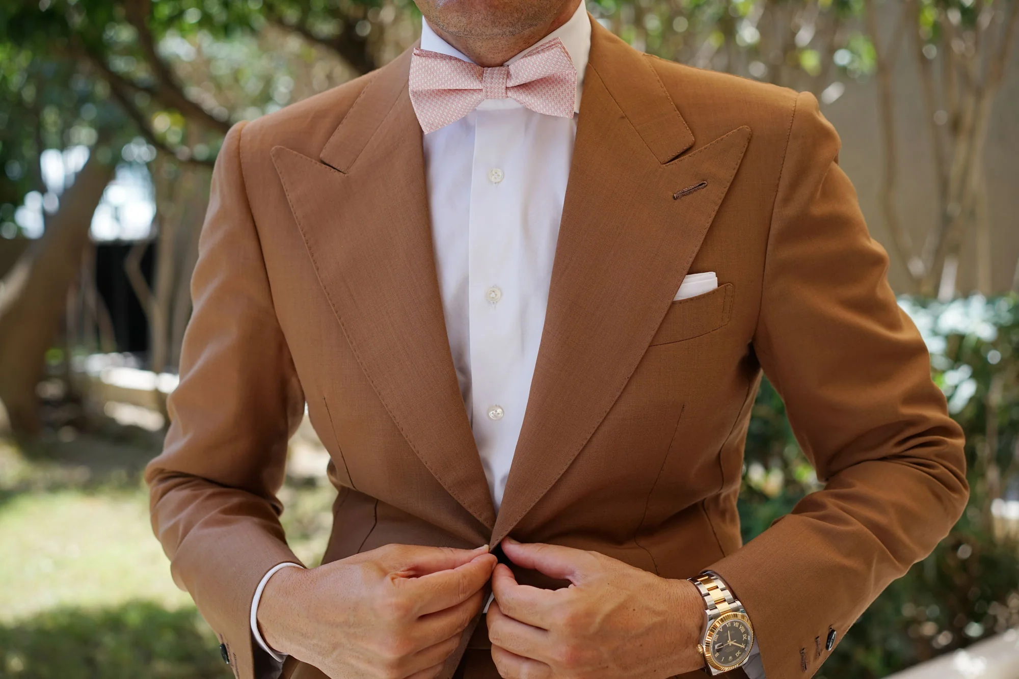 Pink Basket Weave Checkered Bow Tie - Image 8