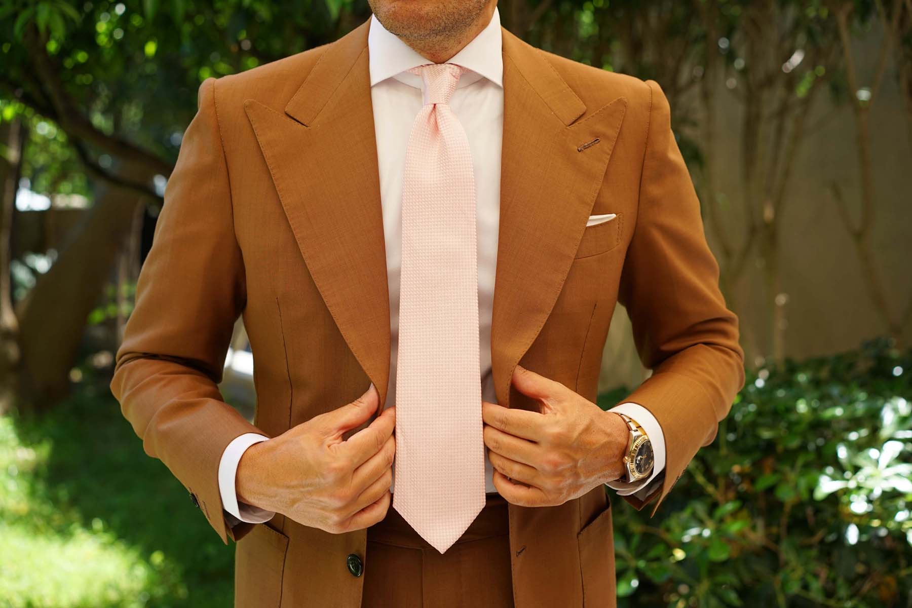 Pink Basket Weave Checkered Necktie - Image 8
