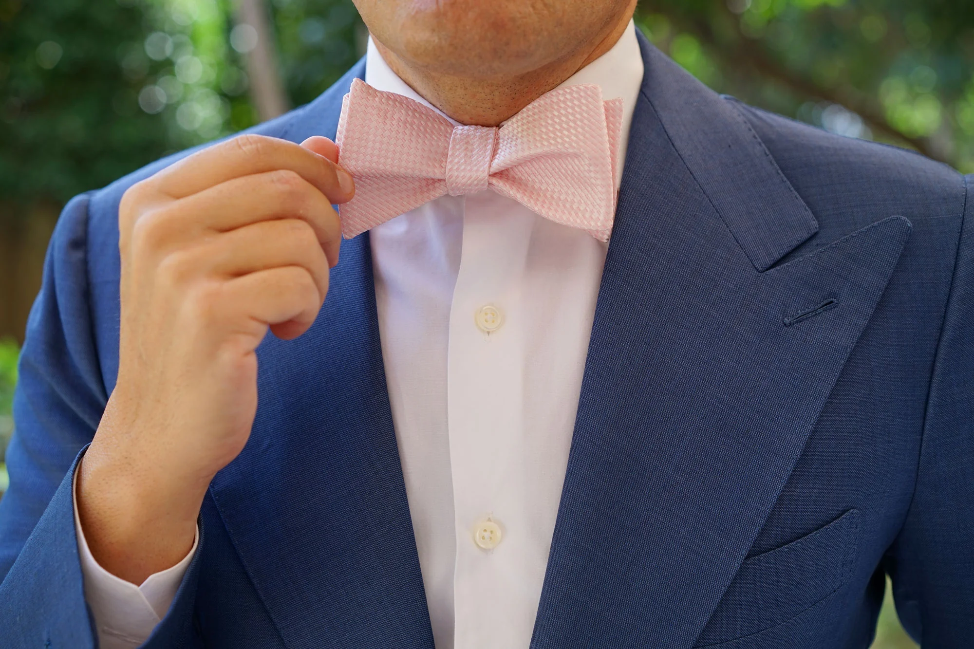 Pink Basket Weave Checkered Self Bow Tie - Image 9