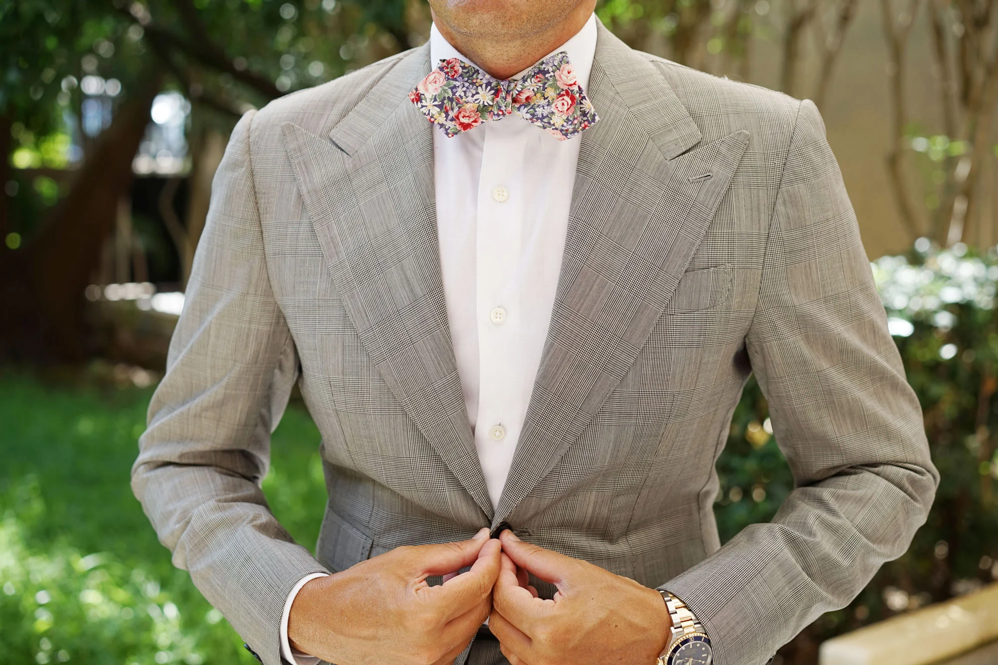 Pink Chrysanthemum Floral Diamond Self Bow Tie - Image 4