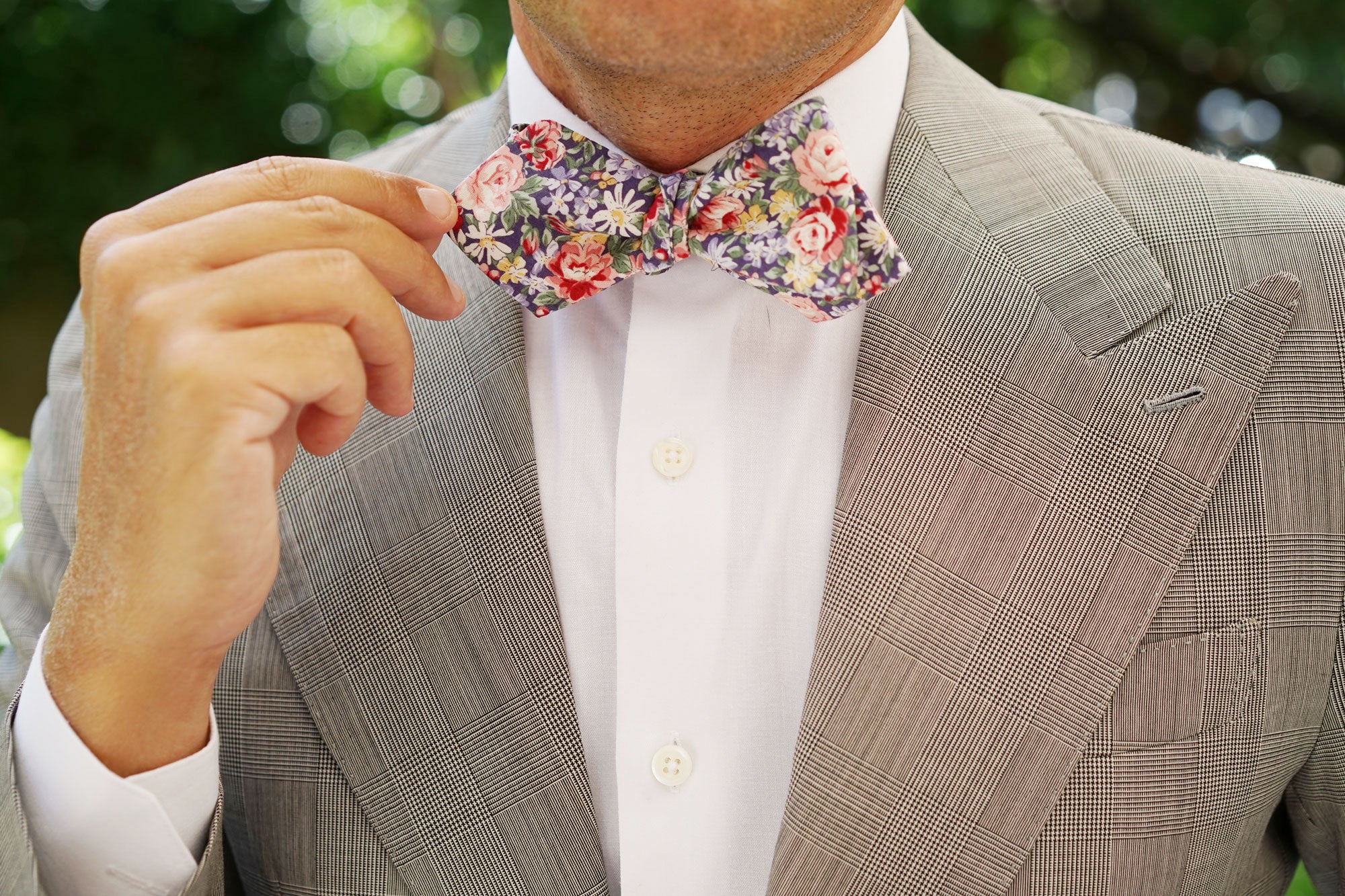 Pink Chrysanthemum Floral Diamond Self Bow Tie - Image 7