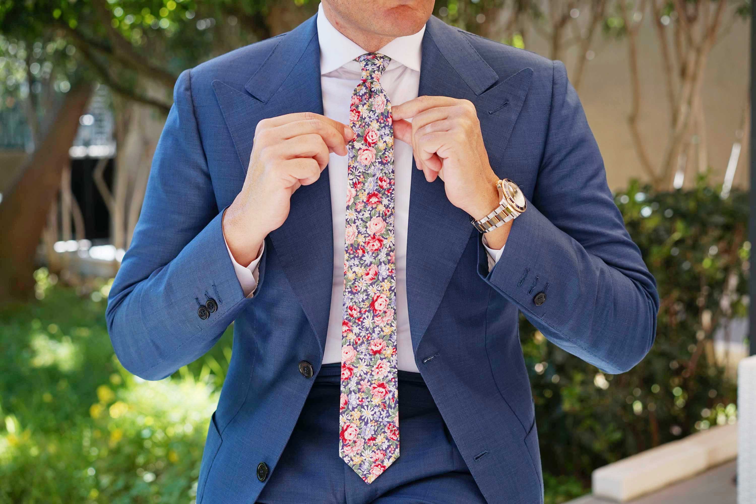 Pink Chrysanthemum Floral Skinny Tie - Image 4