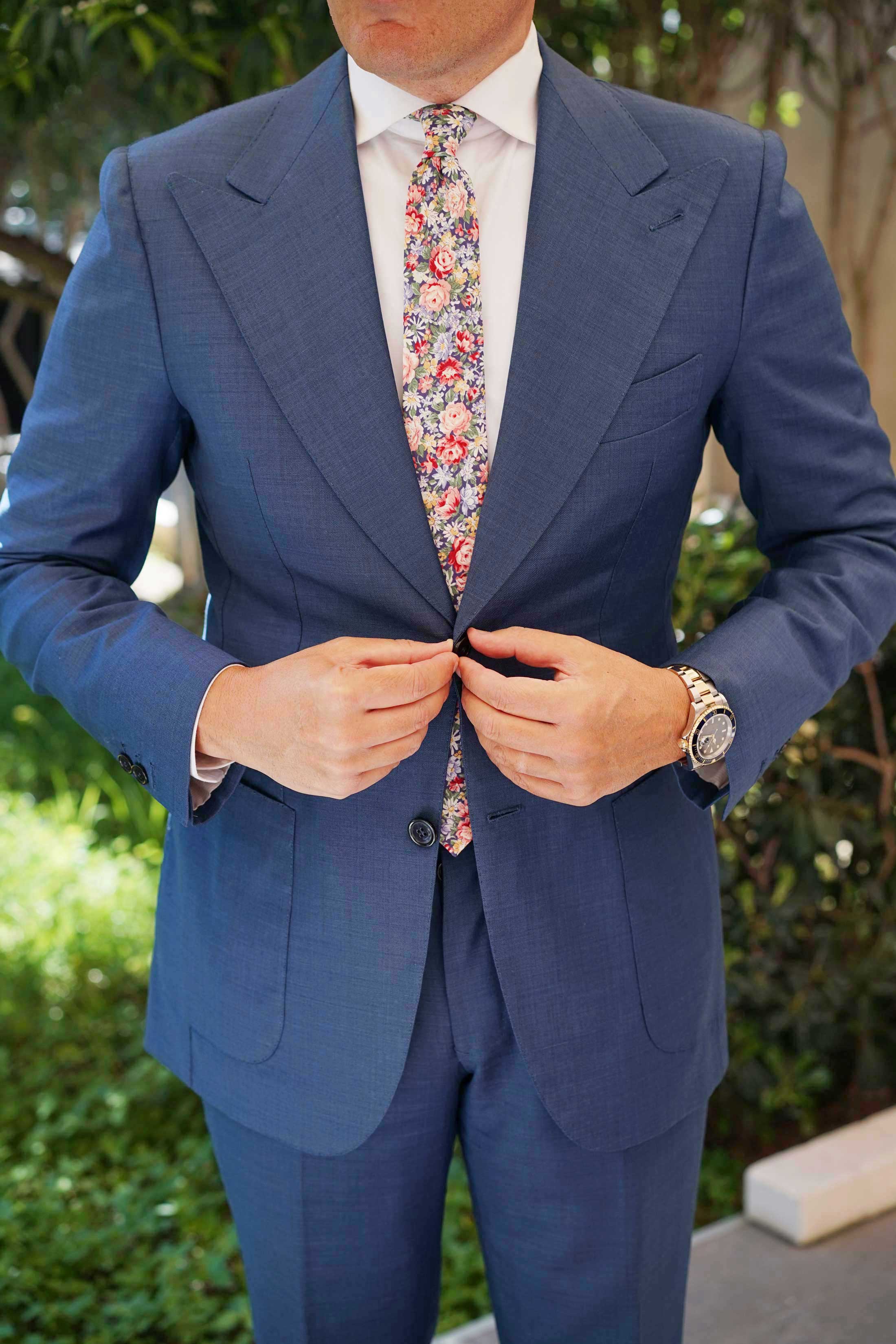Pink Chrysanthemum Floral Skinny Tie - Image 7