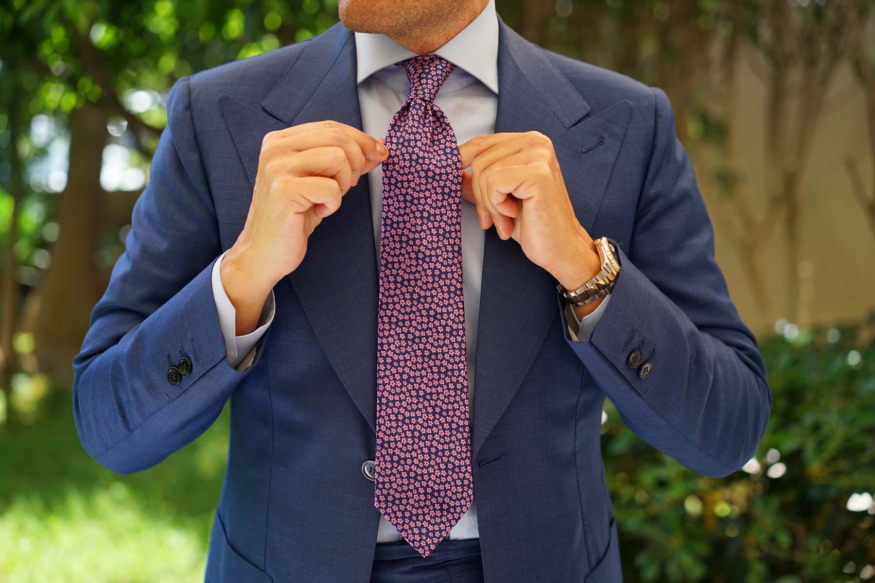 Pink Plum Blossom Floral Necktie - Image 4
