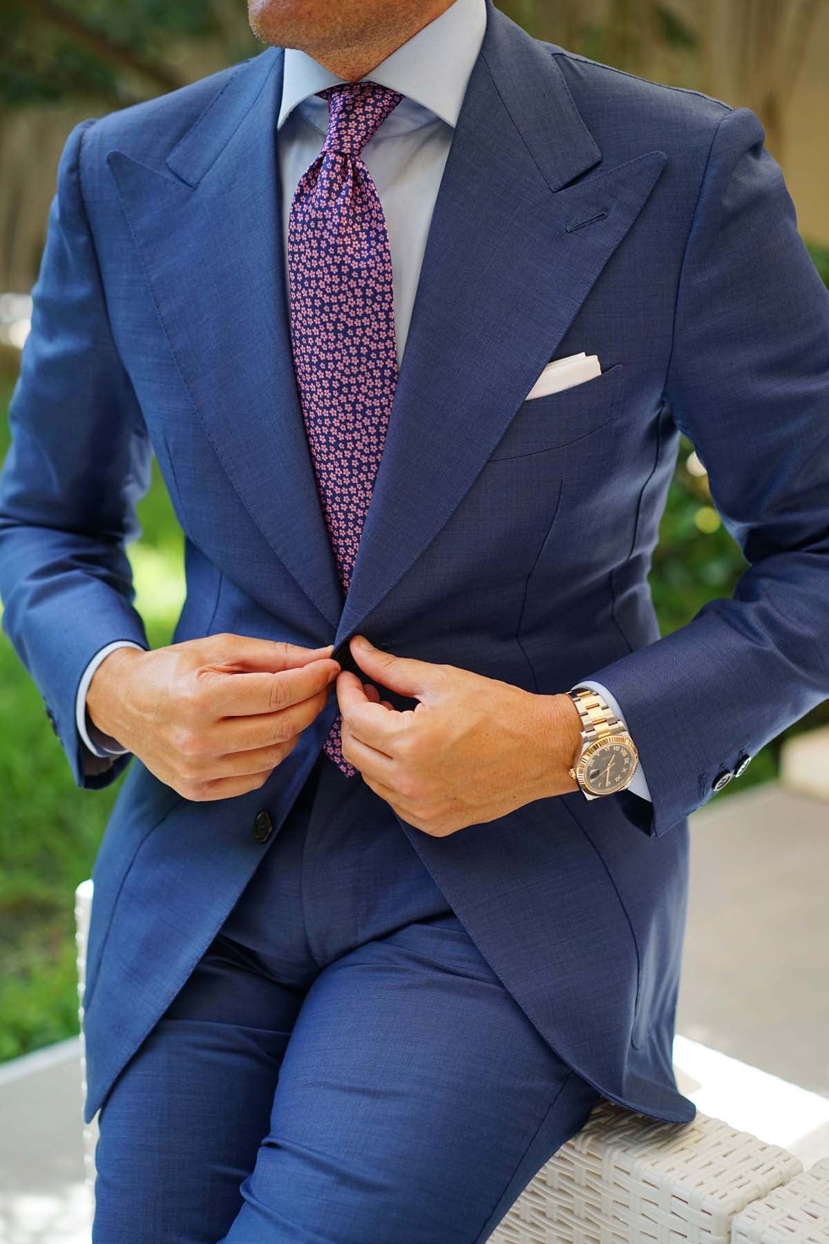 Pink Plum Blossom Floral Necktie - Image 5