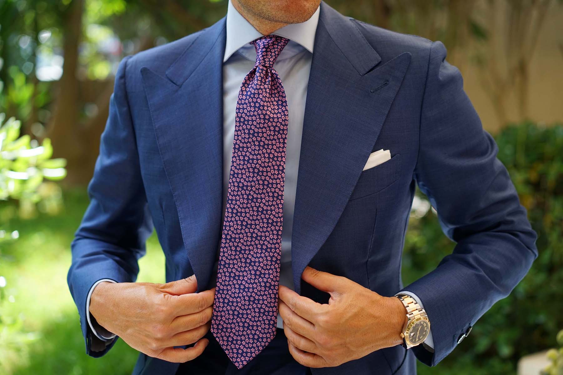 Pink Plum Blossom Floral Necktie - Image 7