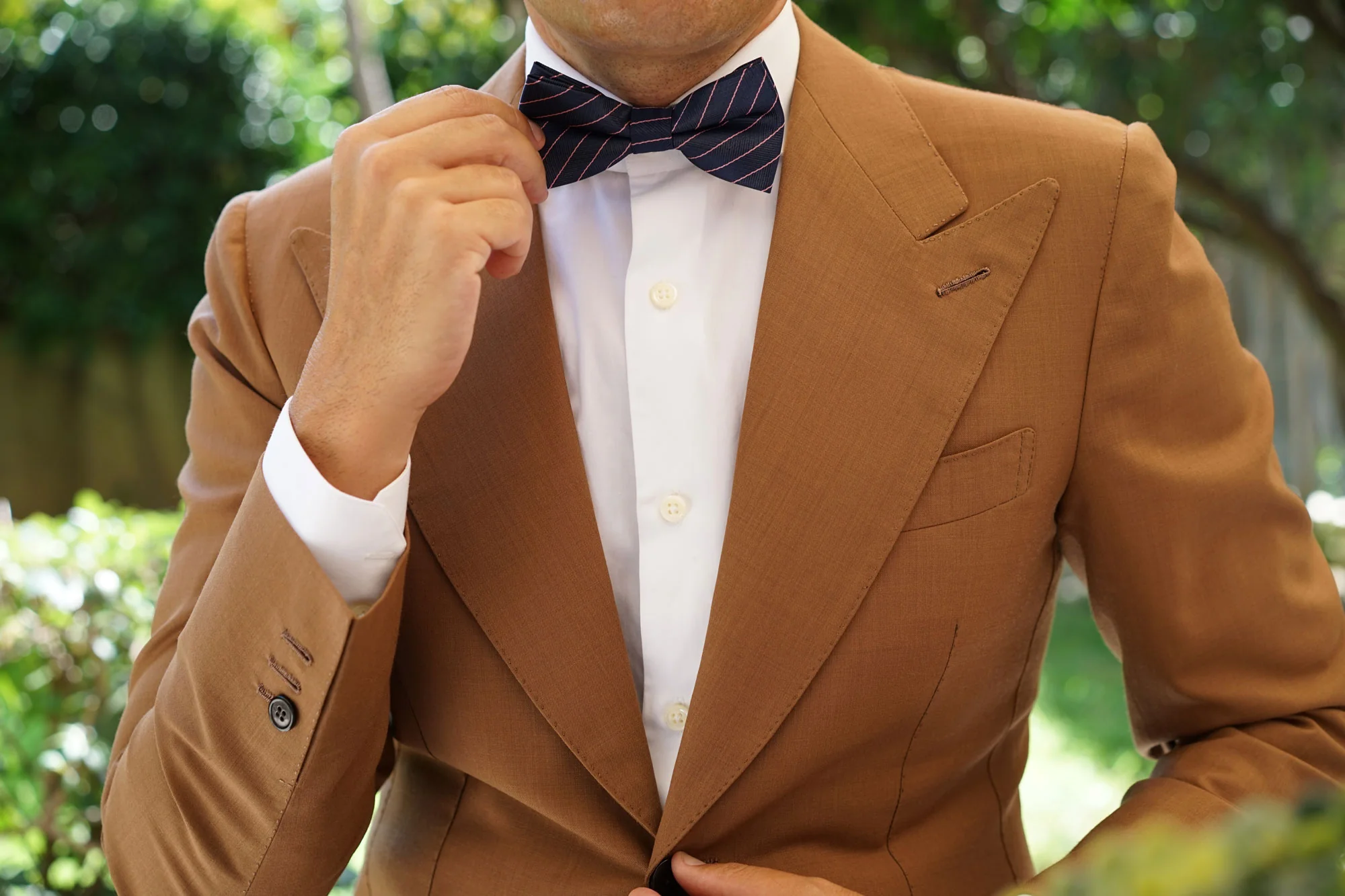 Pink Striped Navy Blue Herringbone Bow Tie - Image 7