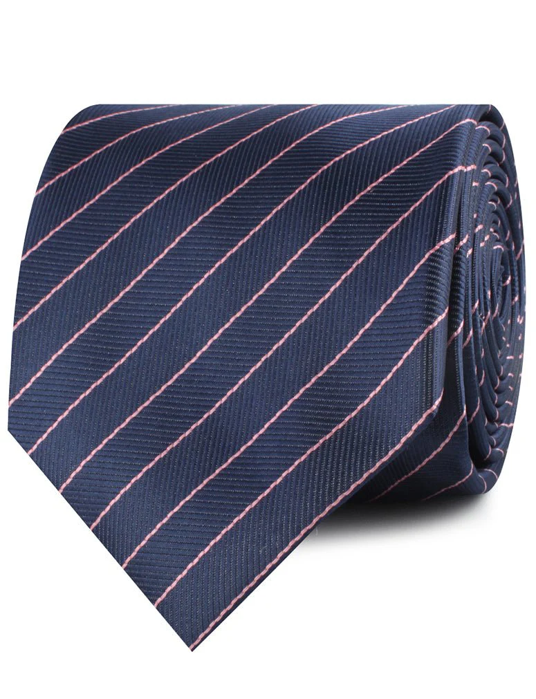 Pink Striped Navy Blue Herringbone Necktie - Image 2