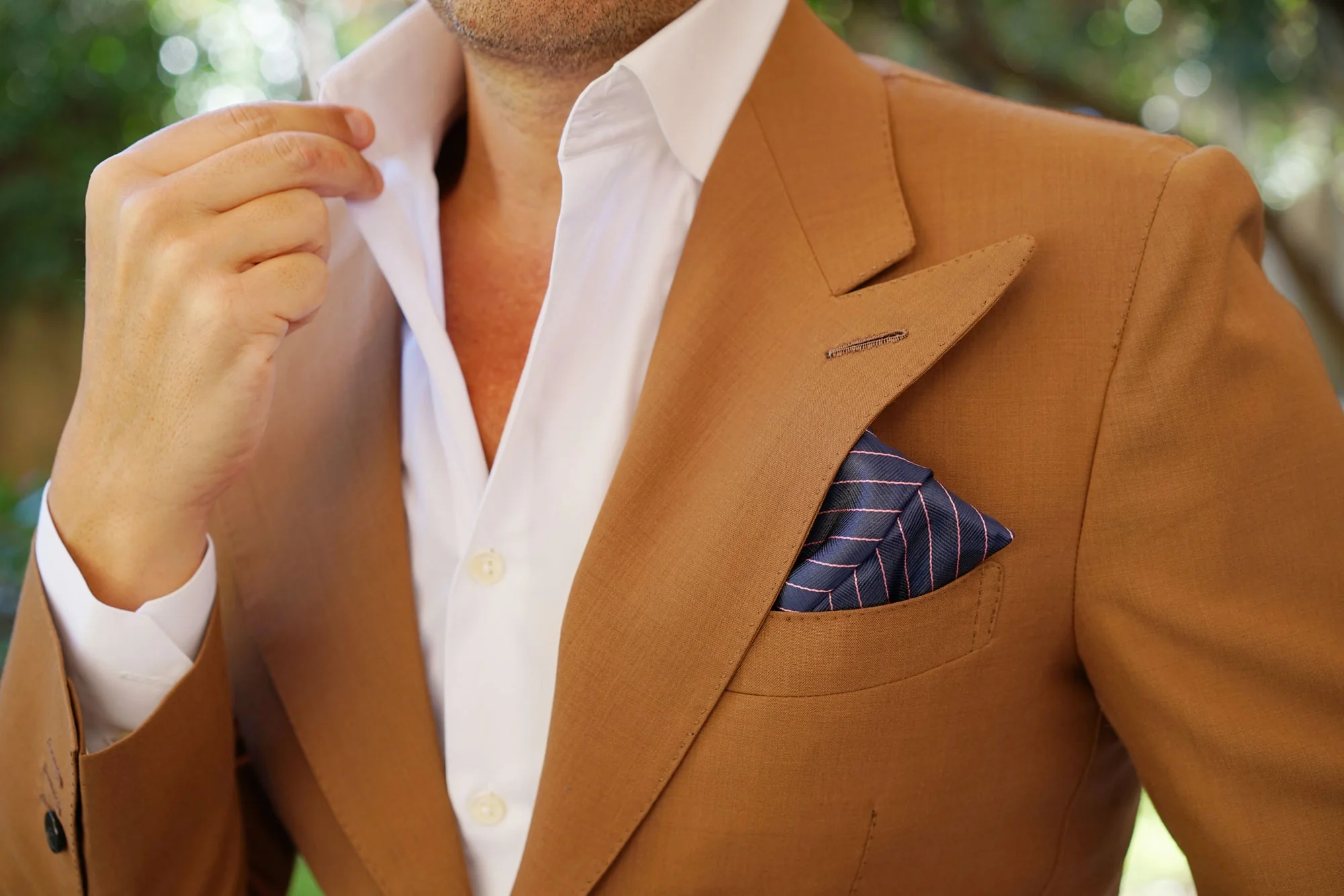 Pink Striped Navy Blue Herringbone Pocket Square - Image 10