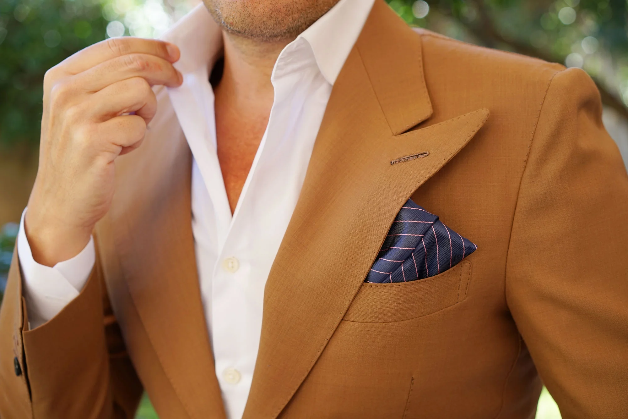 Pink Striped Navy Blue Herringbone Pocket Square - Image 6