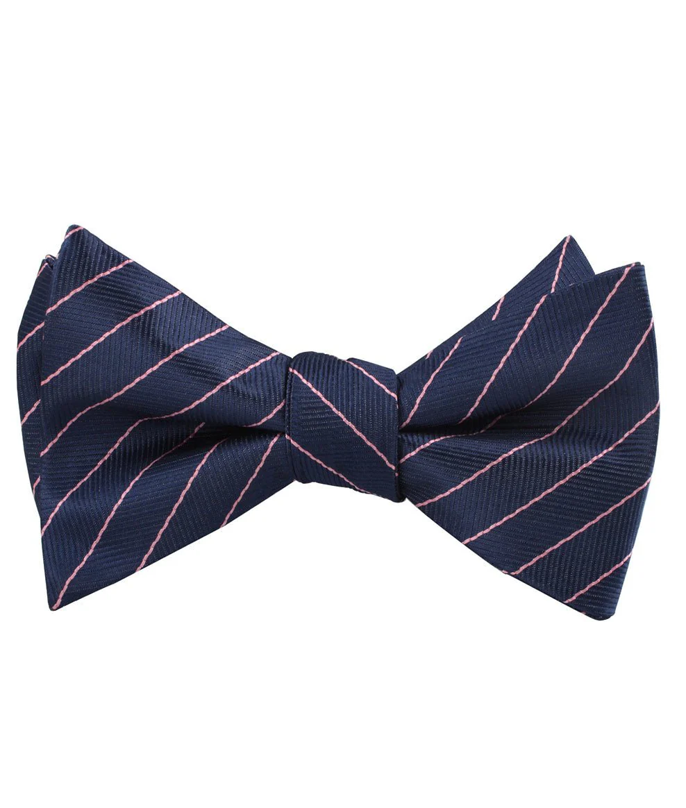 Pink Striped Navy Blue Herringbone Self Bow Tie - Image 2