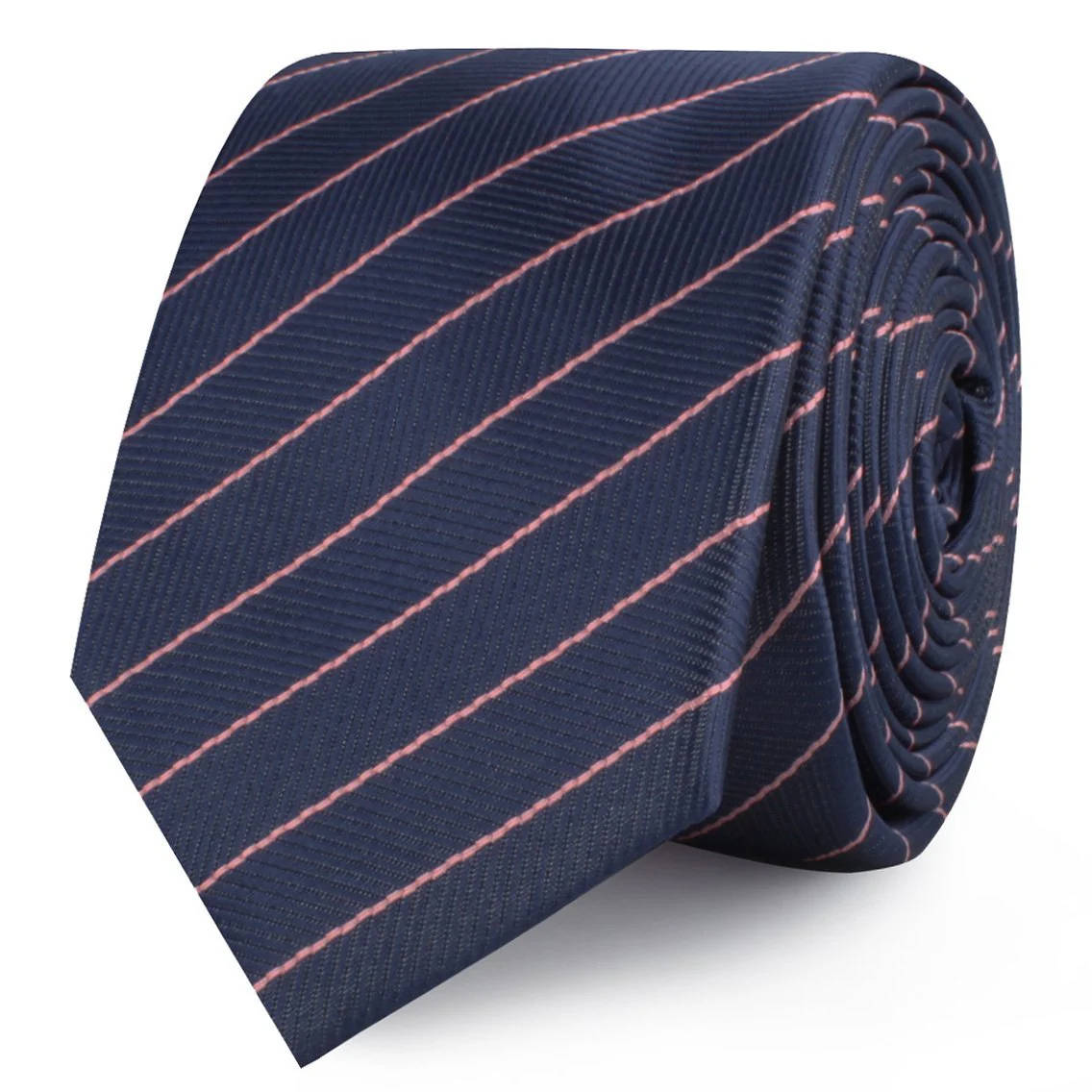 Pink Striped Navy Blue Herringbone Skinny Tie - Image 2