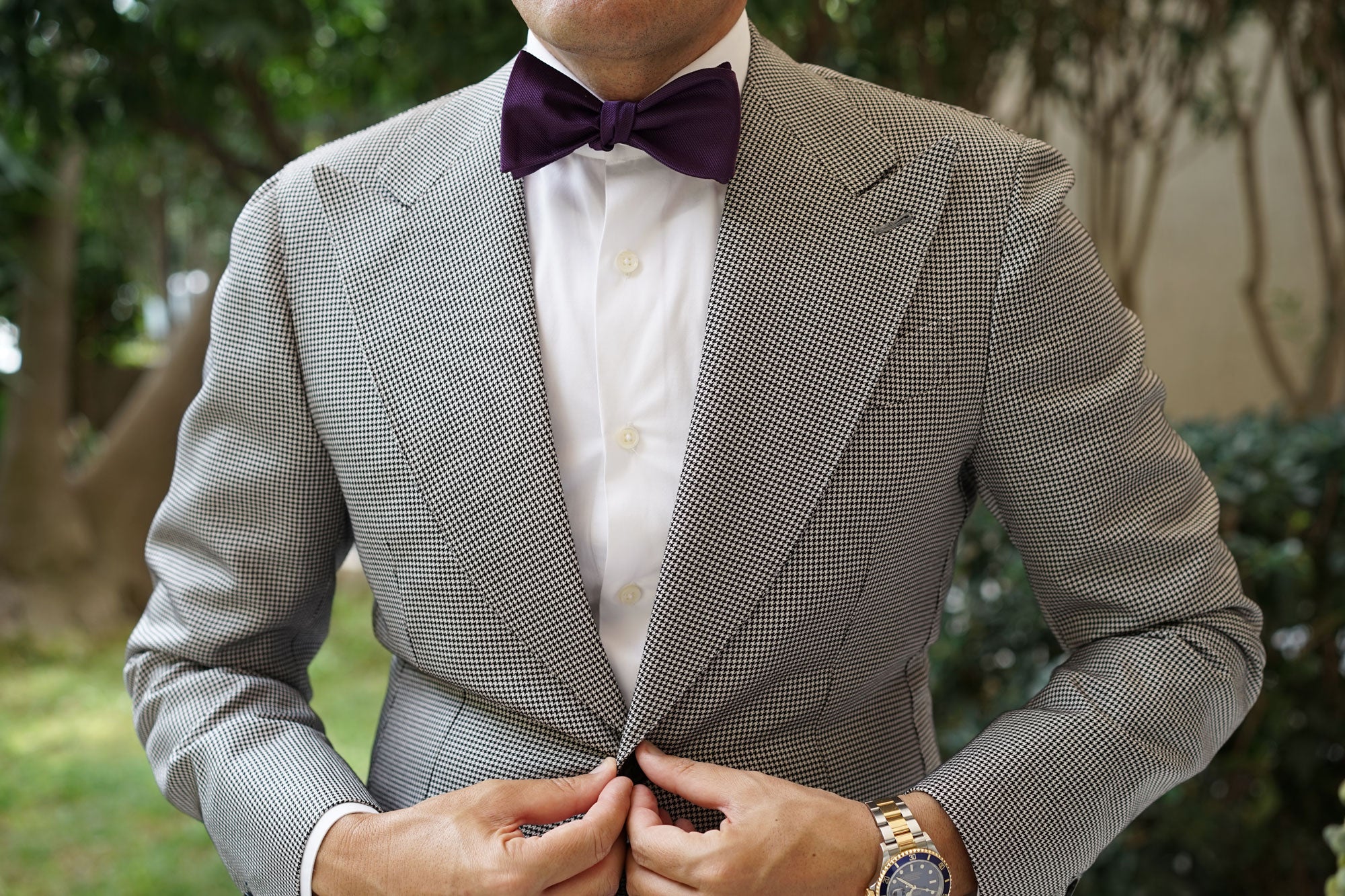 Plum Purple Weave Self Bow Tie - Image 4