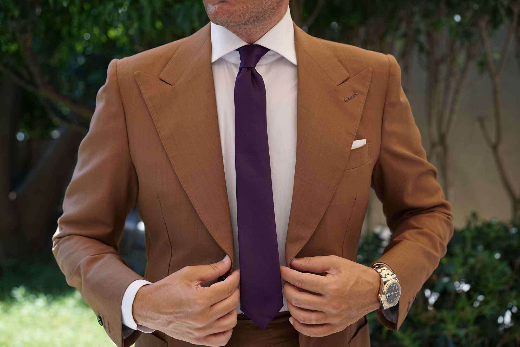Plum Purple Weave Skinny Tie - Image 8